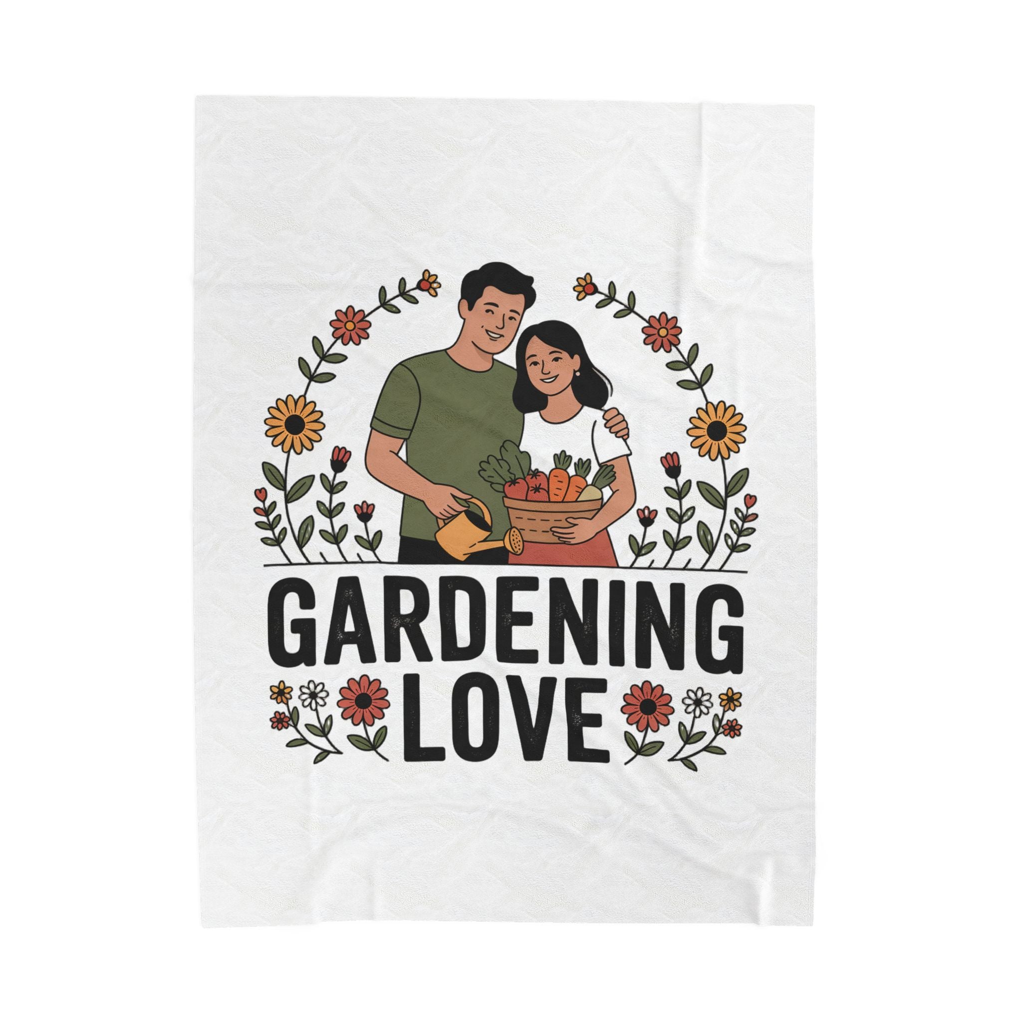 Gardening Love Velveteen Plush Blanket — Cozy Floral Couple Garden Throw