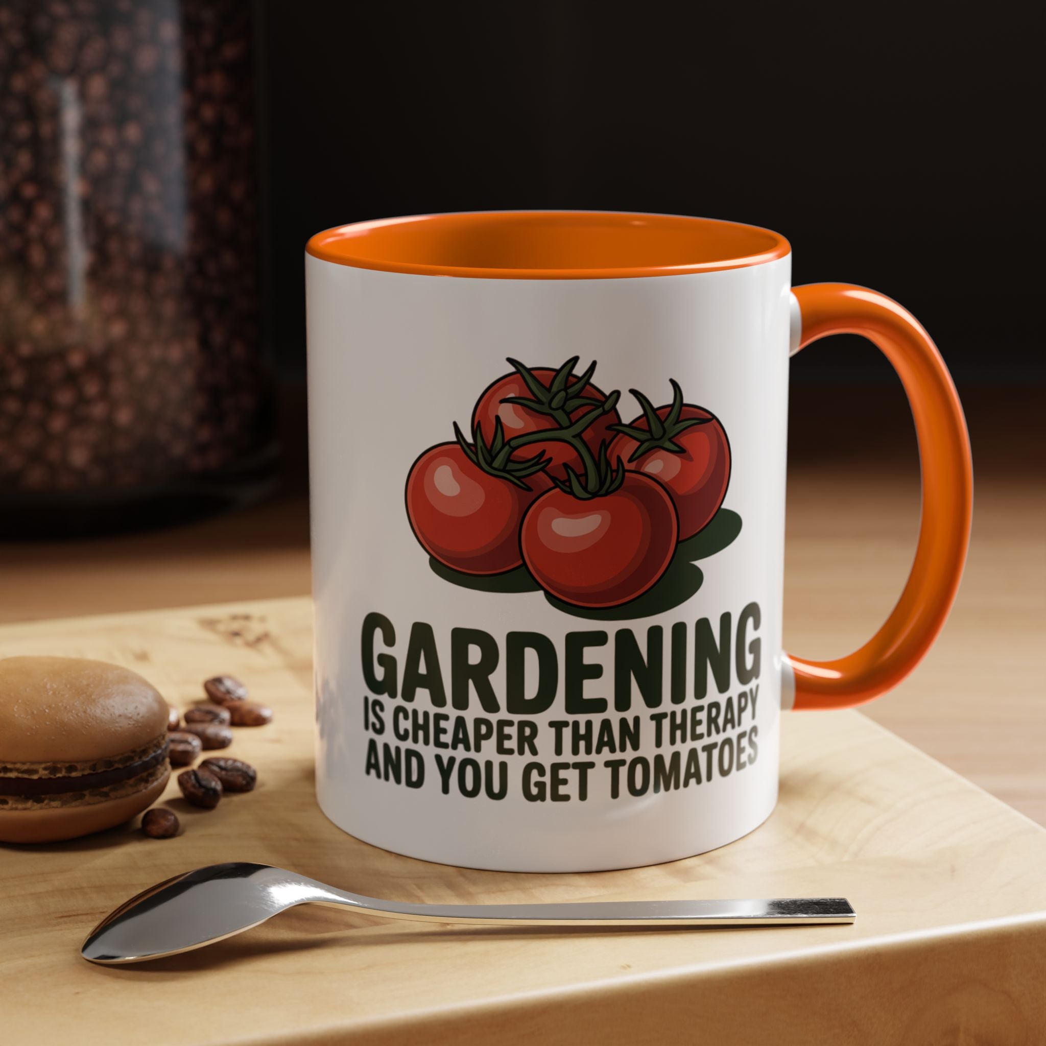 Gardening Coffee Mug – “Gardening Is Cheaper Than Therapy and You Get Tomatoes” Accent Mug