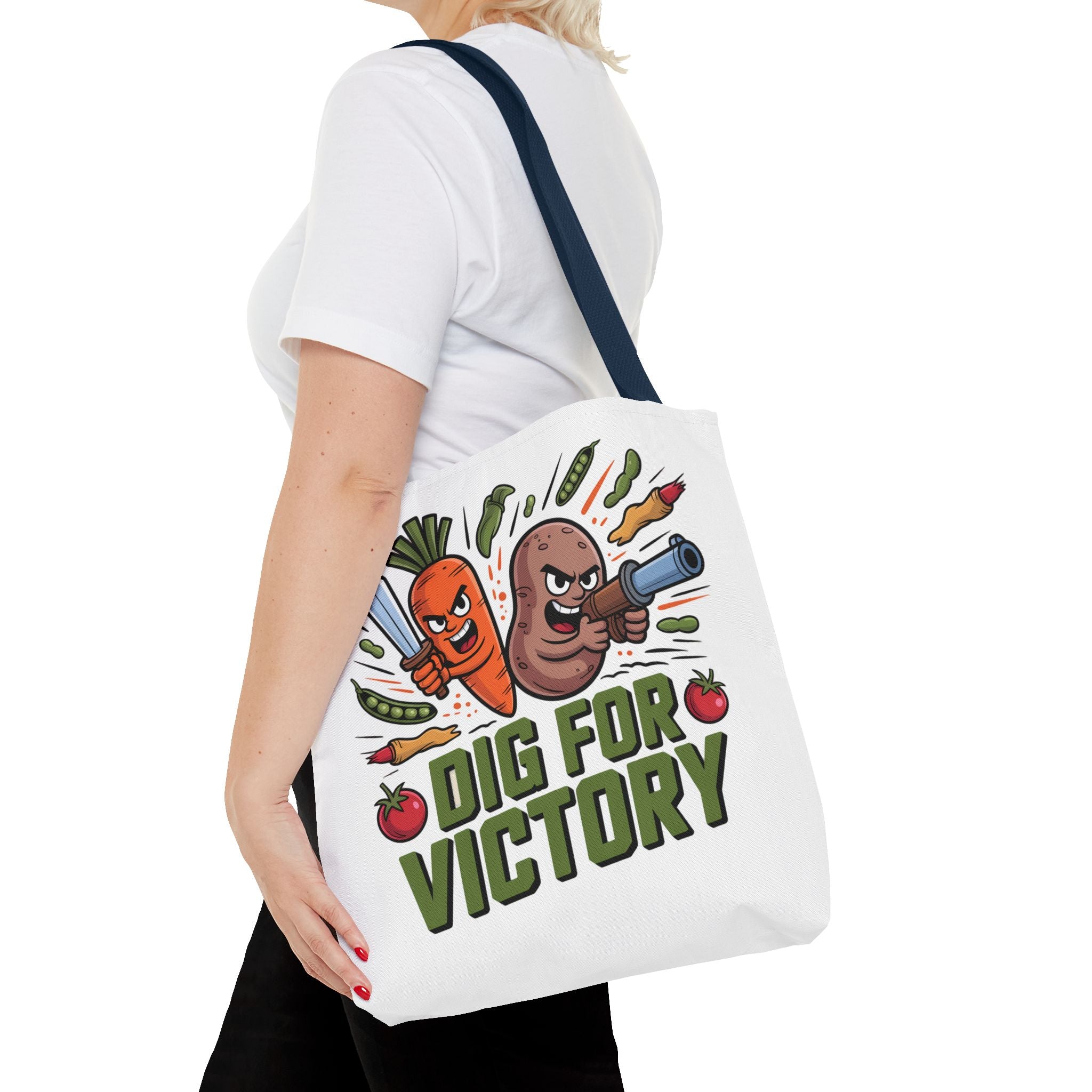Tote Bag — "Dig for Victory" Garden Veggie Tote (Cute Carrot & Potato Illustration)
