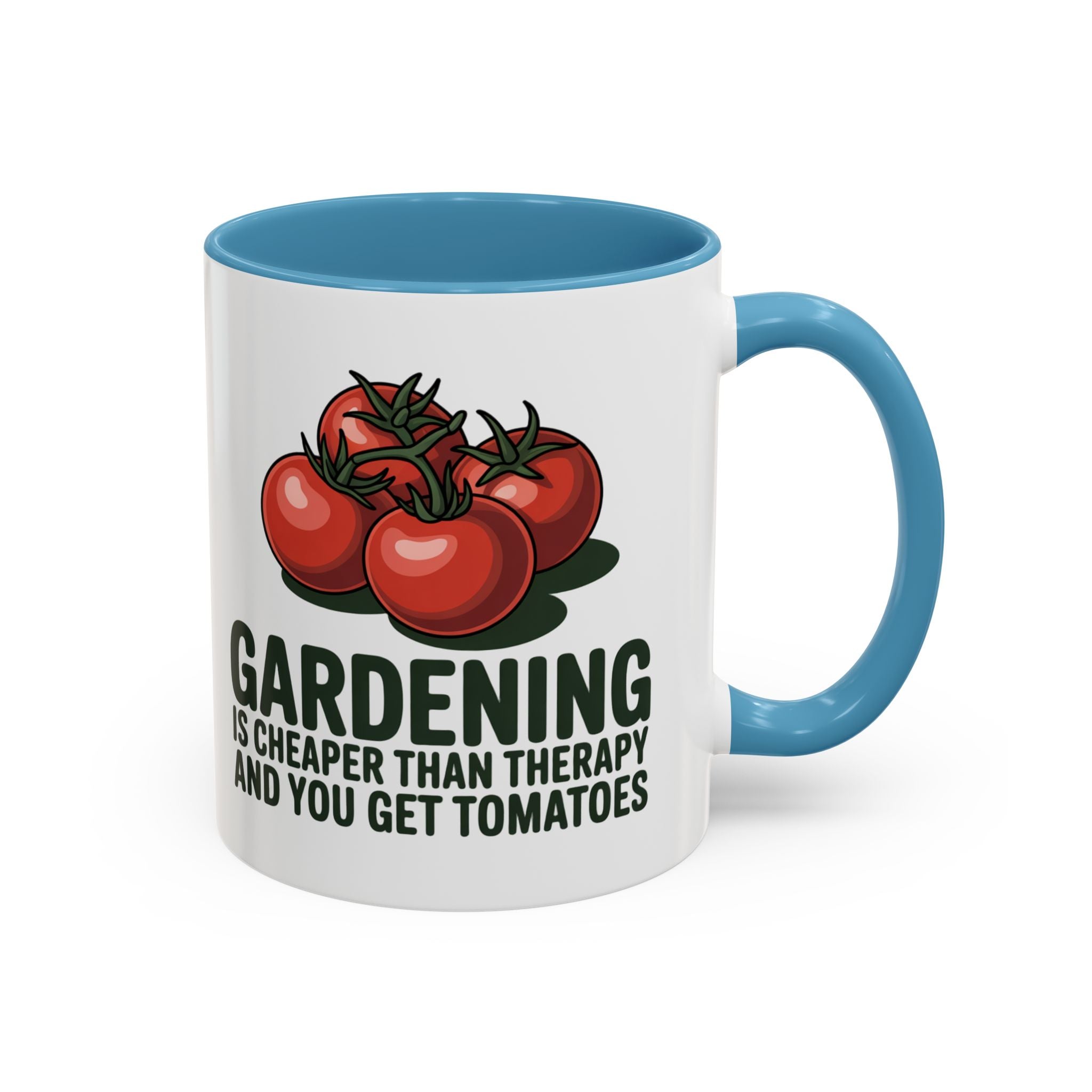 Gardening Coffee Mug – “Gardening Is Cheaper Than Therapy and You Get Tomatoes” Accent Mug