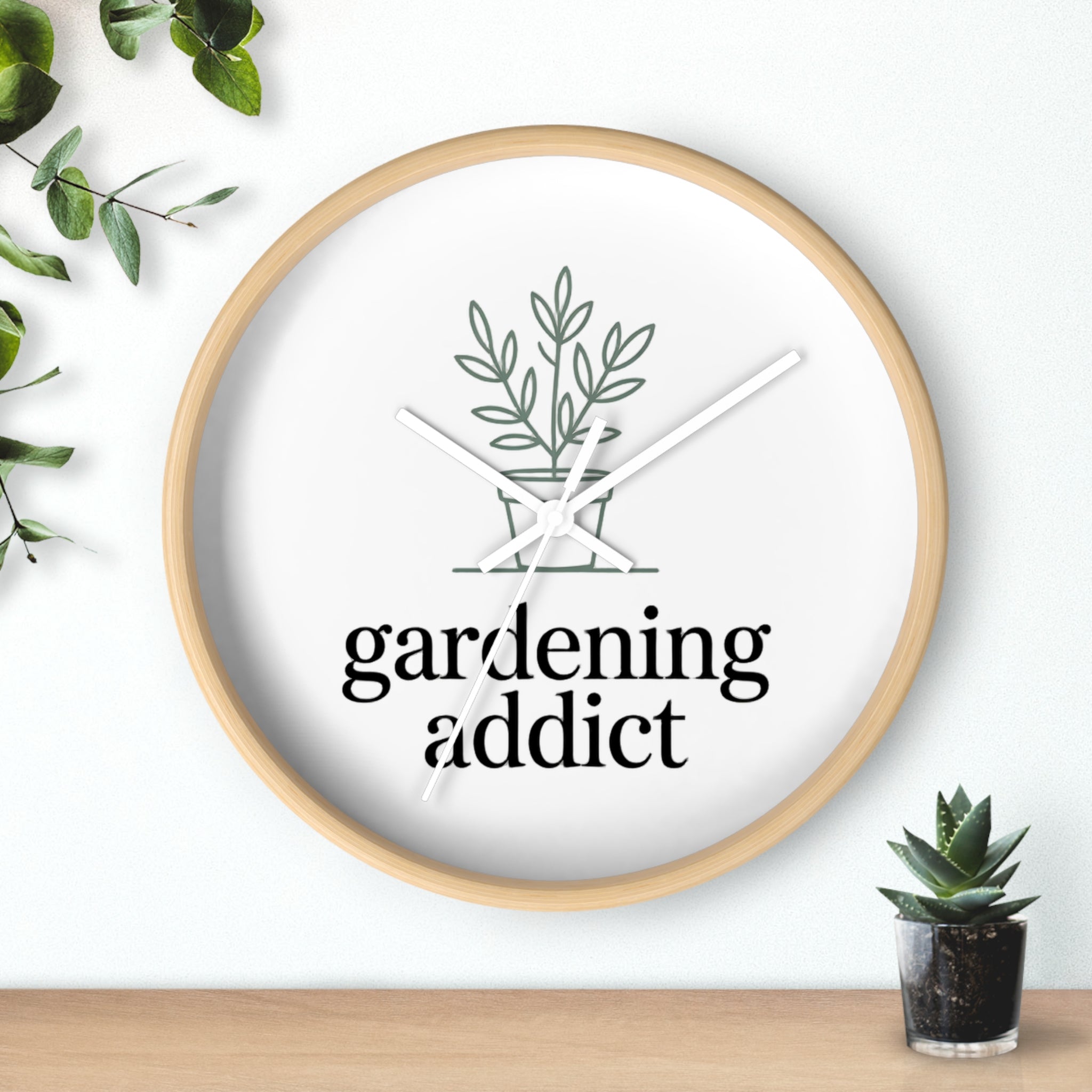 Gardening Addict Wall Clock — Minimal Plant Lover Decor