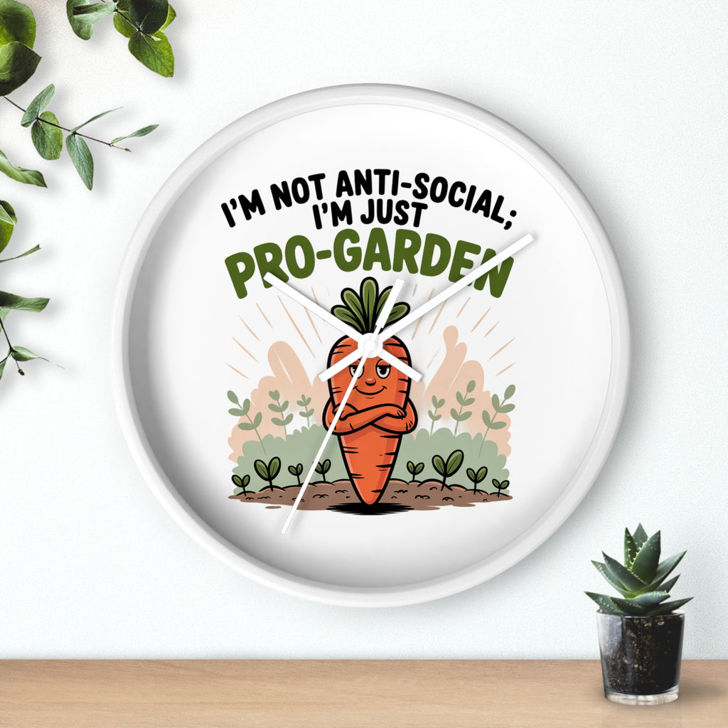 Pro-Garden Wall Clock – "I’m Not Anti-Social, I’m Just Pro-Garden" Carrot Design
