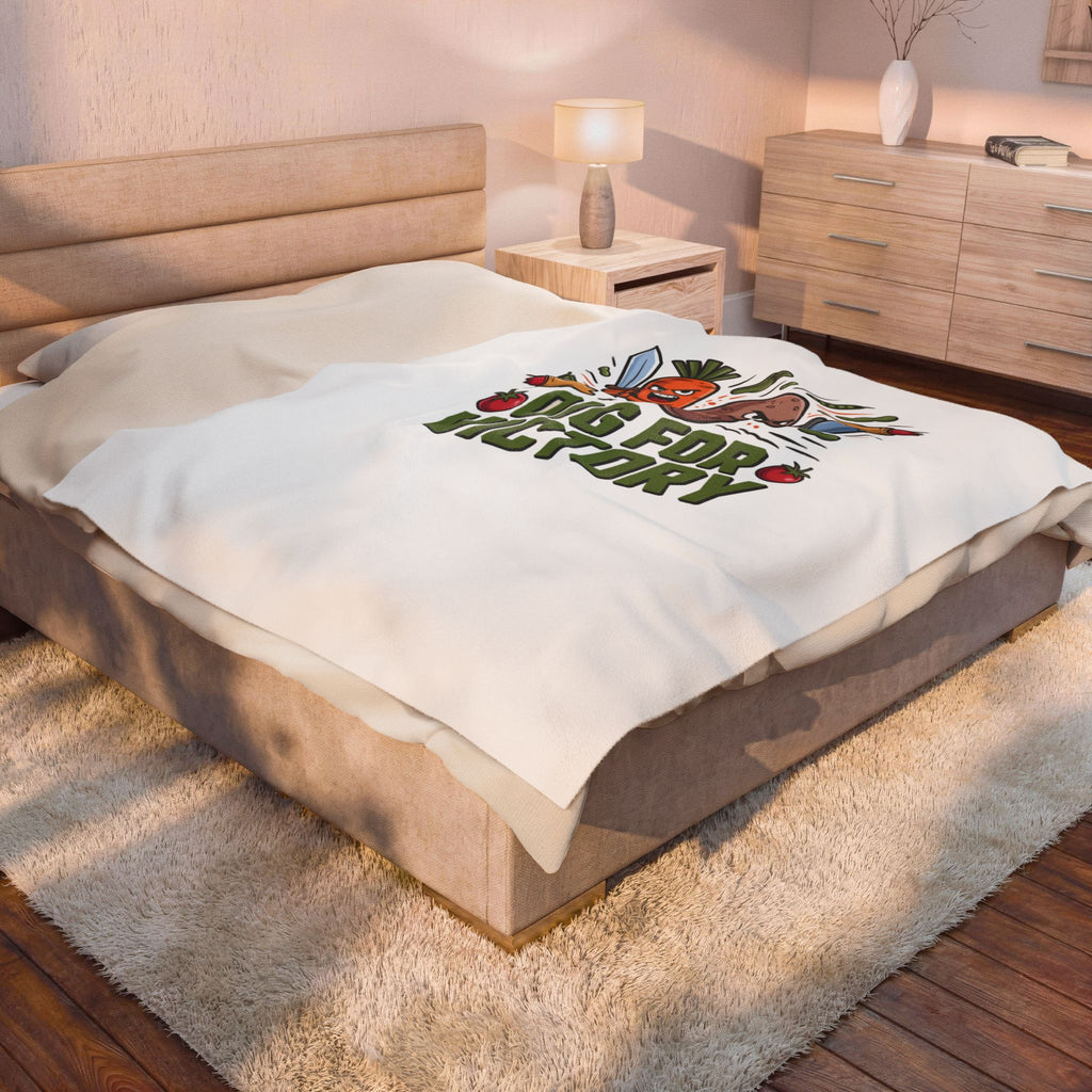 Dig for Victory Velveteen Plush Blanket — Retro Veggie Gardening Throw
