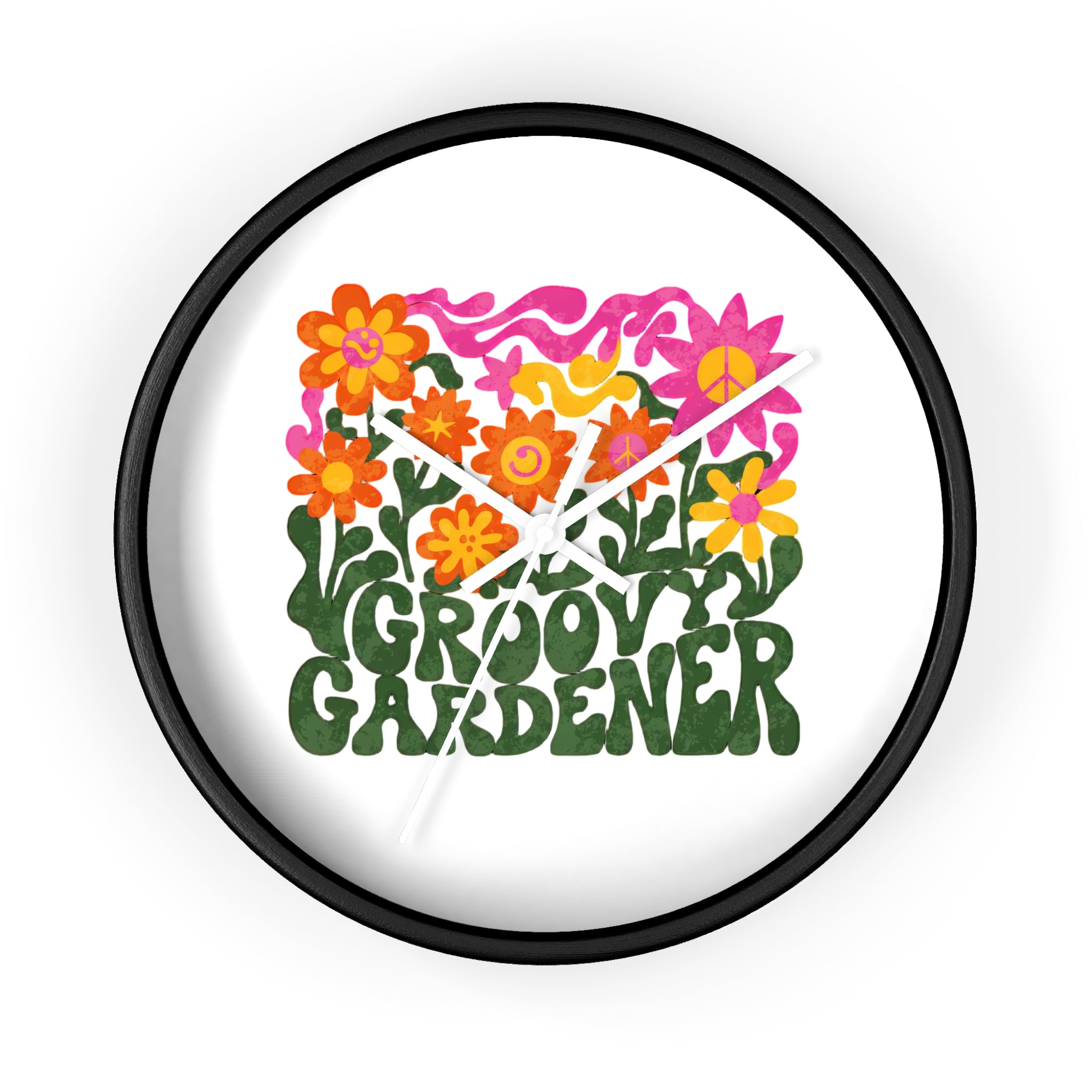 Groovy Gardener Wall Clock — Retro Floral Garden Decor