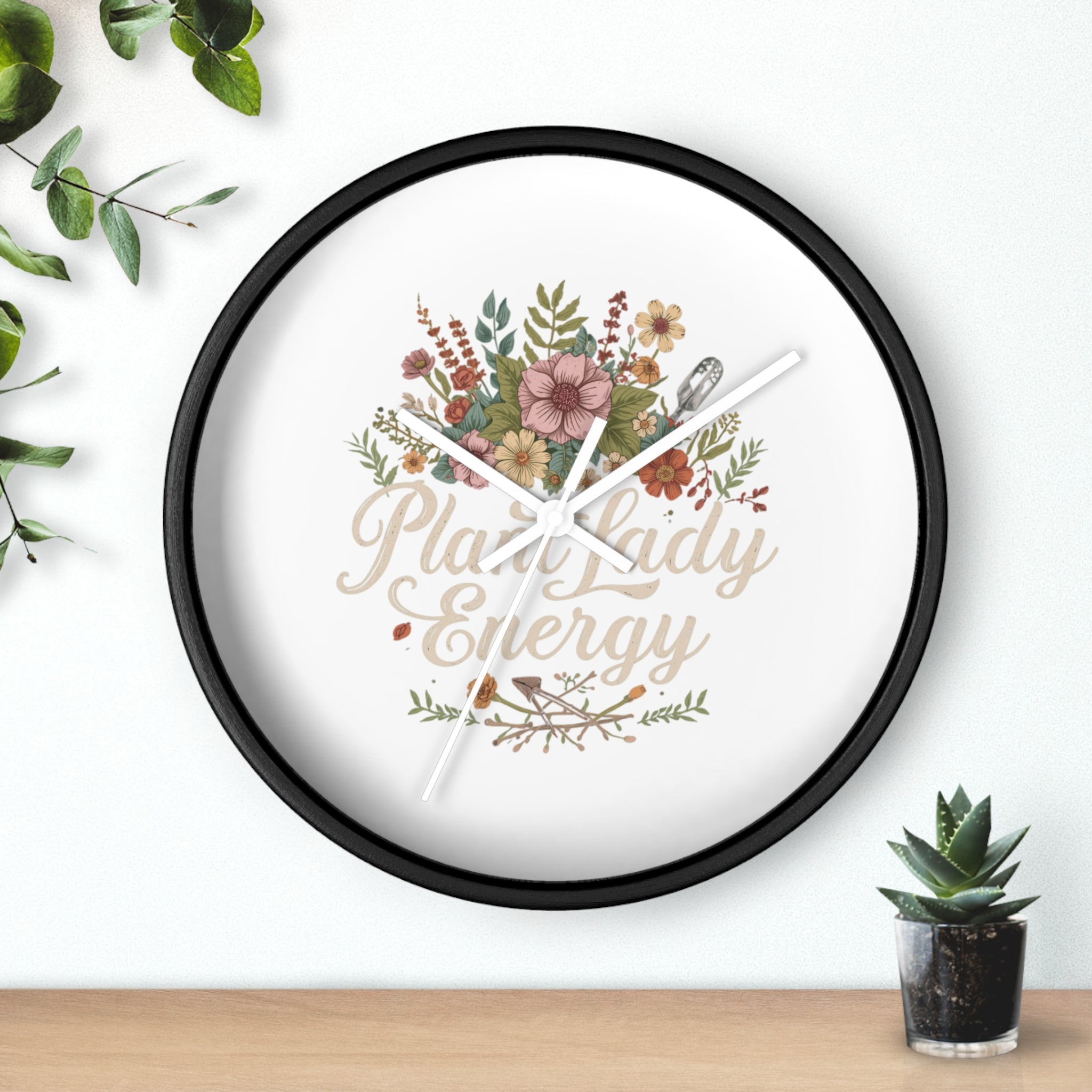 Plant Lady Energy Wall Clock — Floral Botanical Home Decor Gift