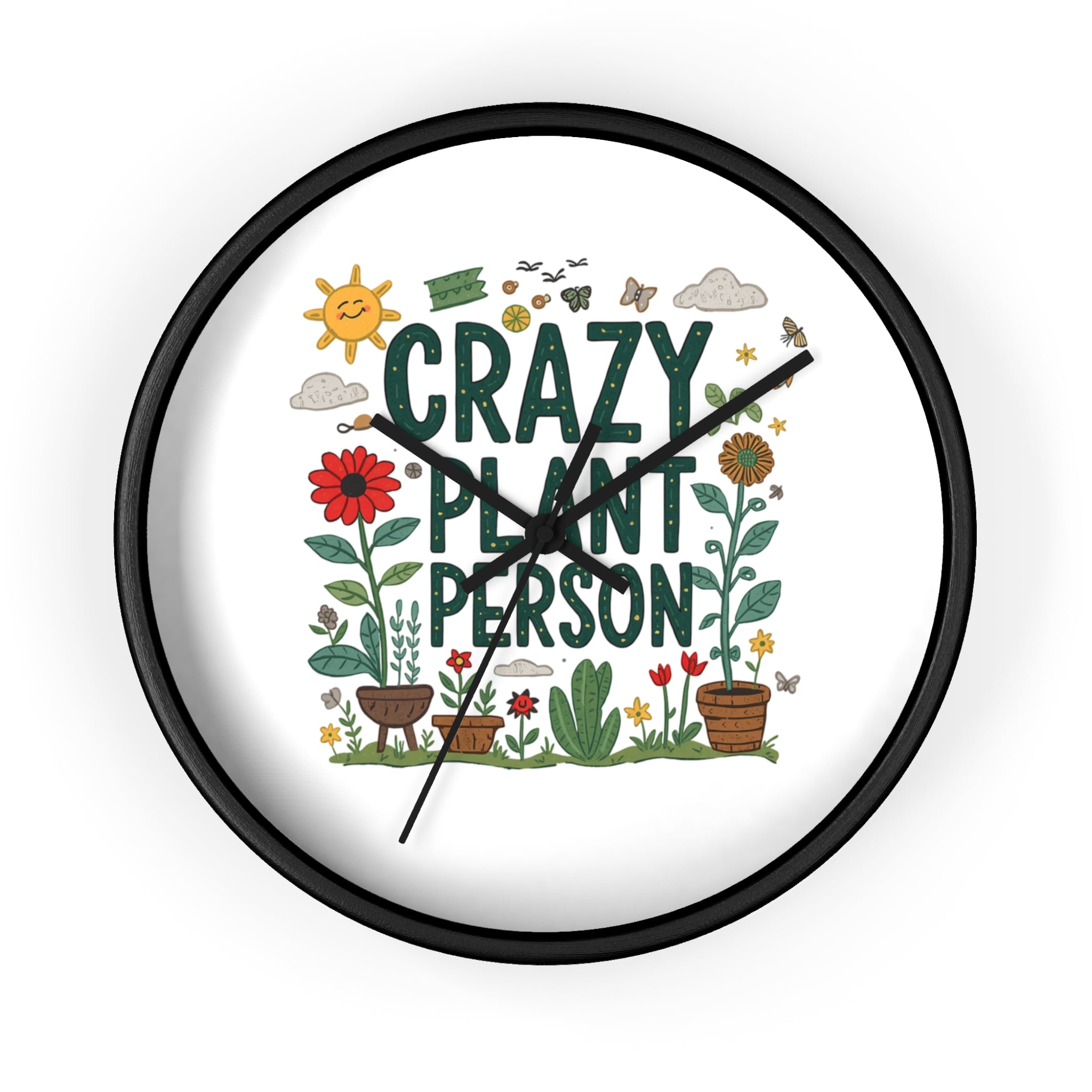 Crazy Plant Person Wall Clock — Botanical Decor Clock for Plant Lovers