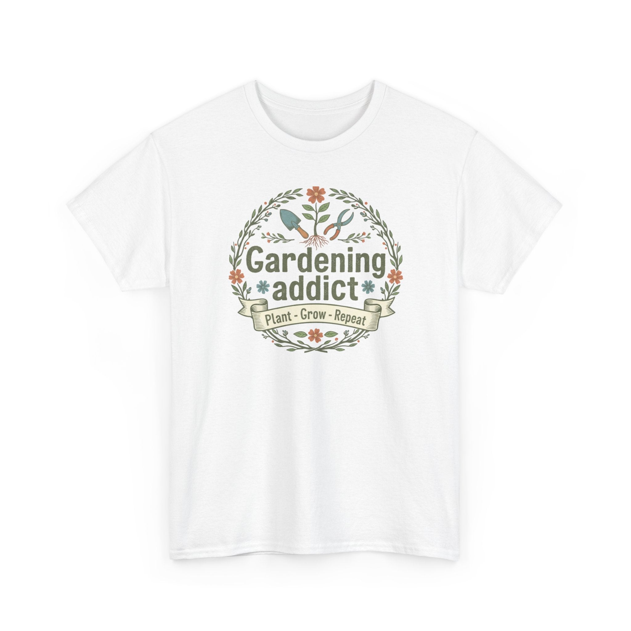 Gardening Addict T-Shirt — Plant Grow Repeat Floral Tee for Gardeners