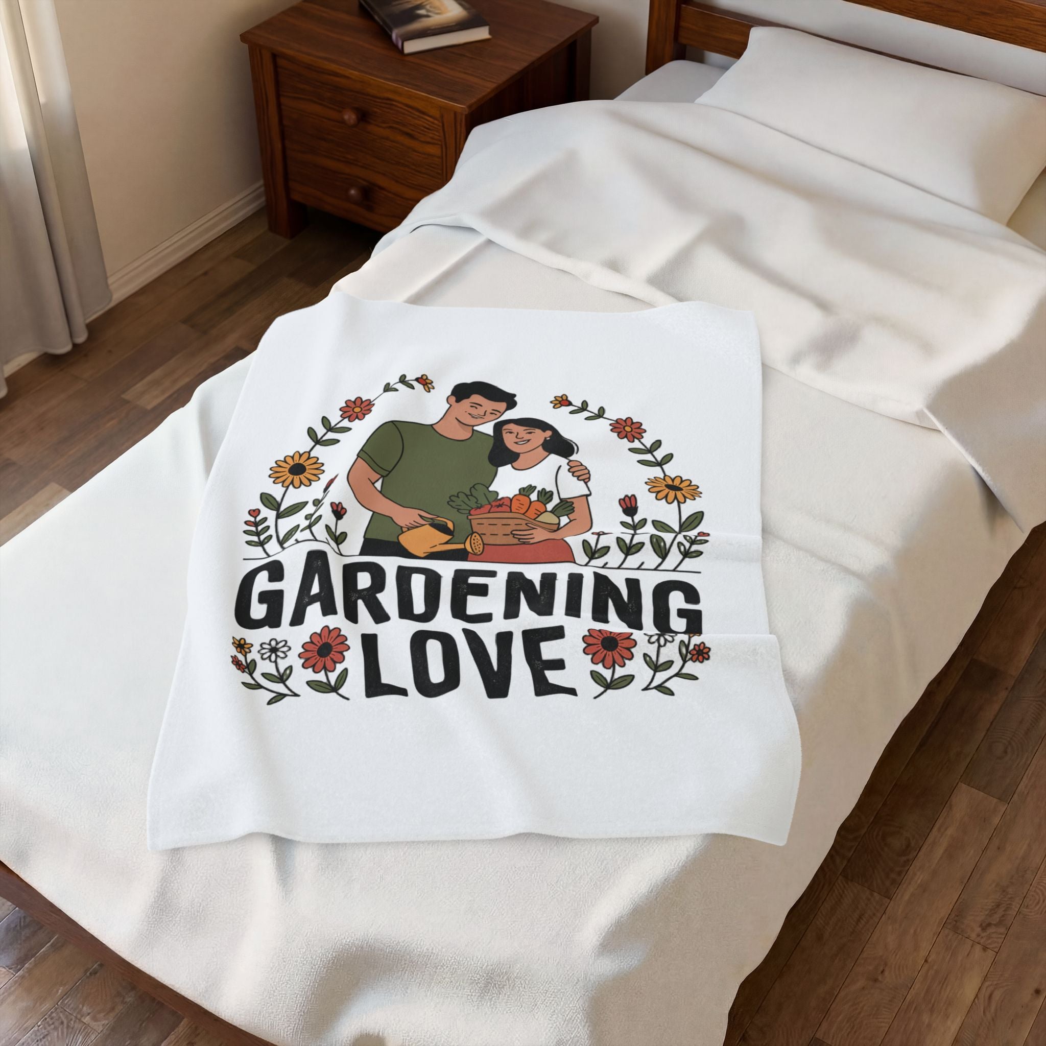 Gardening Love Velveteen Plush Blanket — Cozy Floral Couple Garden Throw