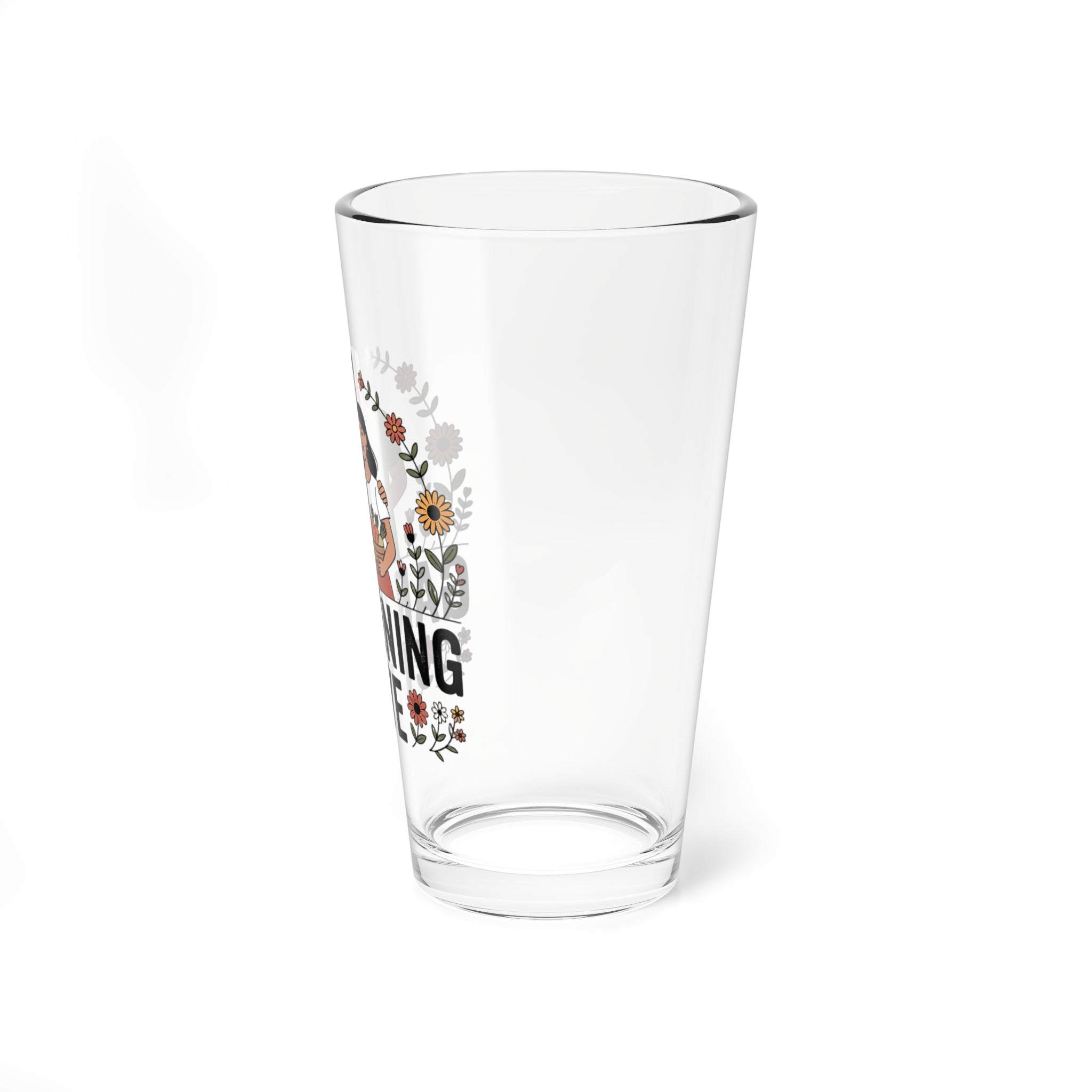 Gardening Love 16oz Mixing Glass – Floral Couple Illustration