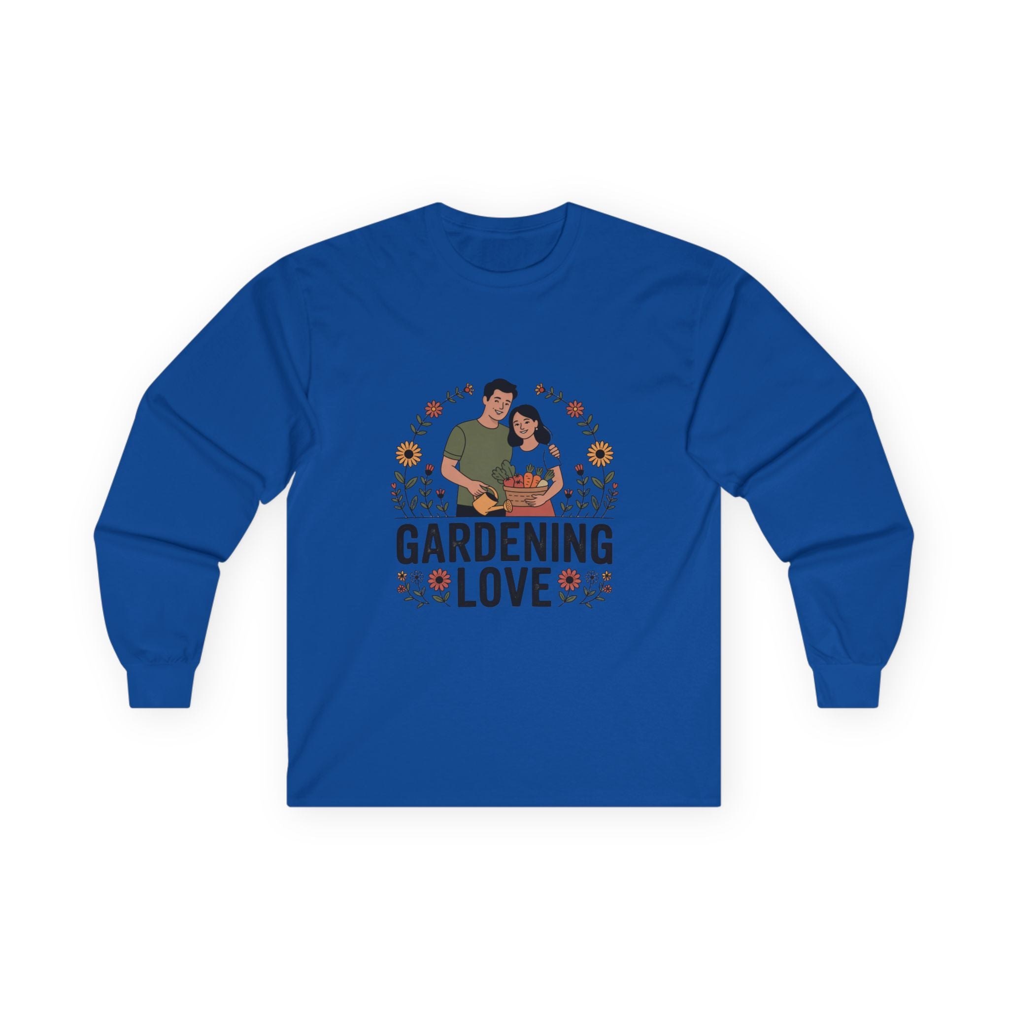 Gardening Love Long Sleeve Tee — Couple Planting Floral Graphic