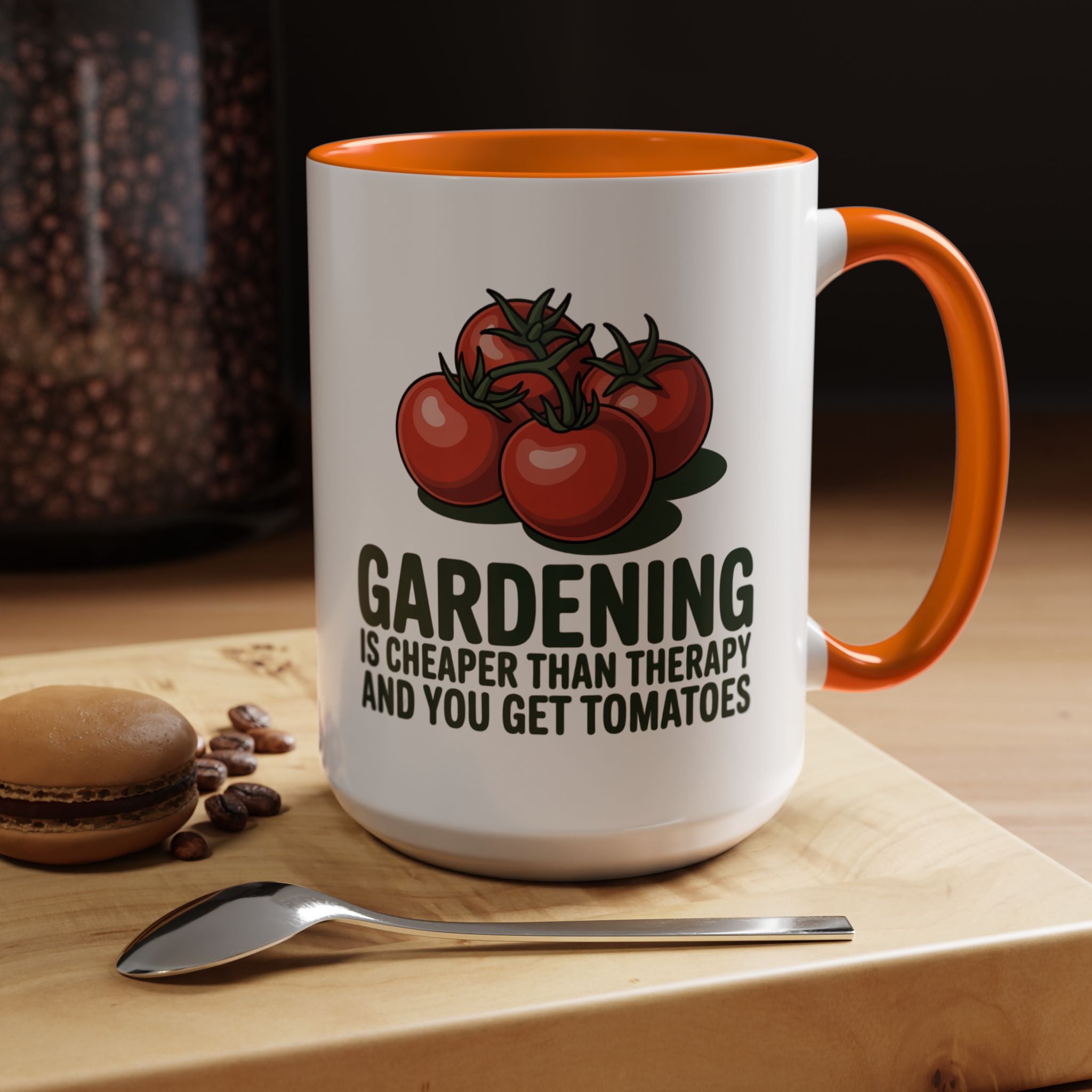 Gardening Coffee Mug – “Gardening Is Cheaper Than Therapy and You Get Tomatoes” Accent Mug