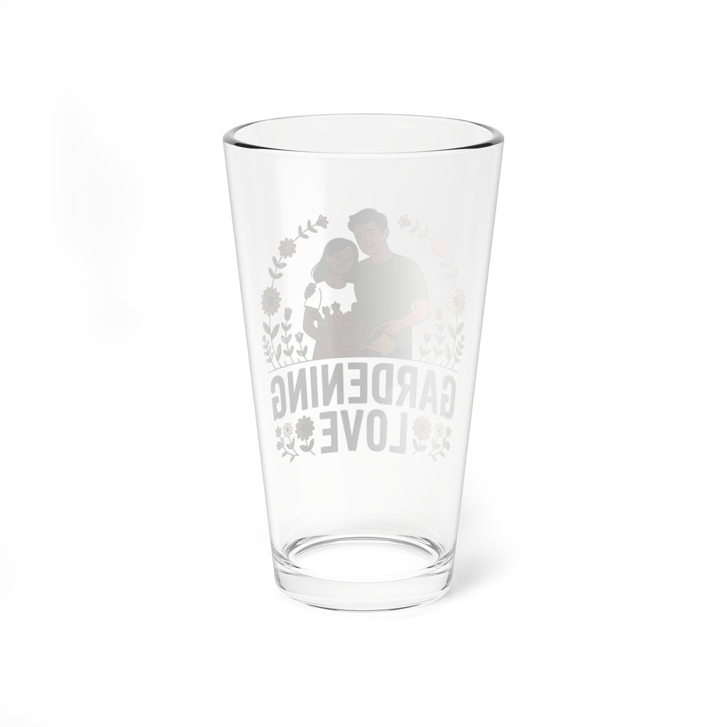 Gardening Love 16oz Mixing Glass – Floral Couple Illustration
