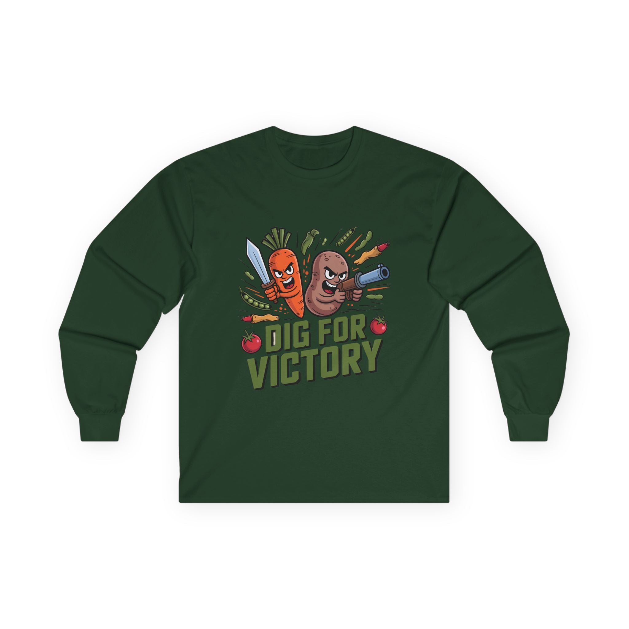 Dig for Victory Long Sleeve Tee — Vintage Veggie Garden Graphic