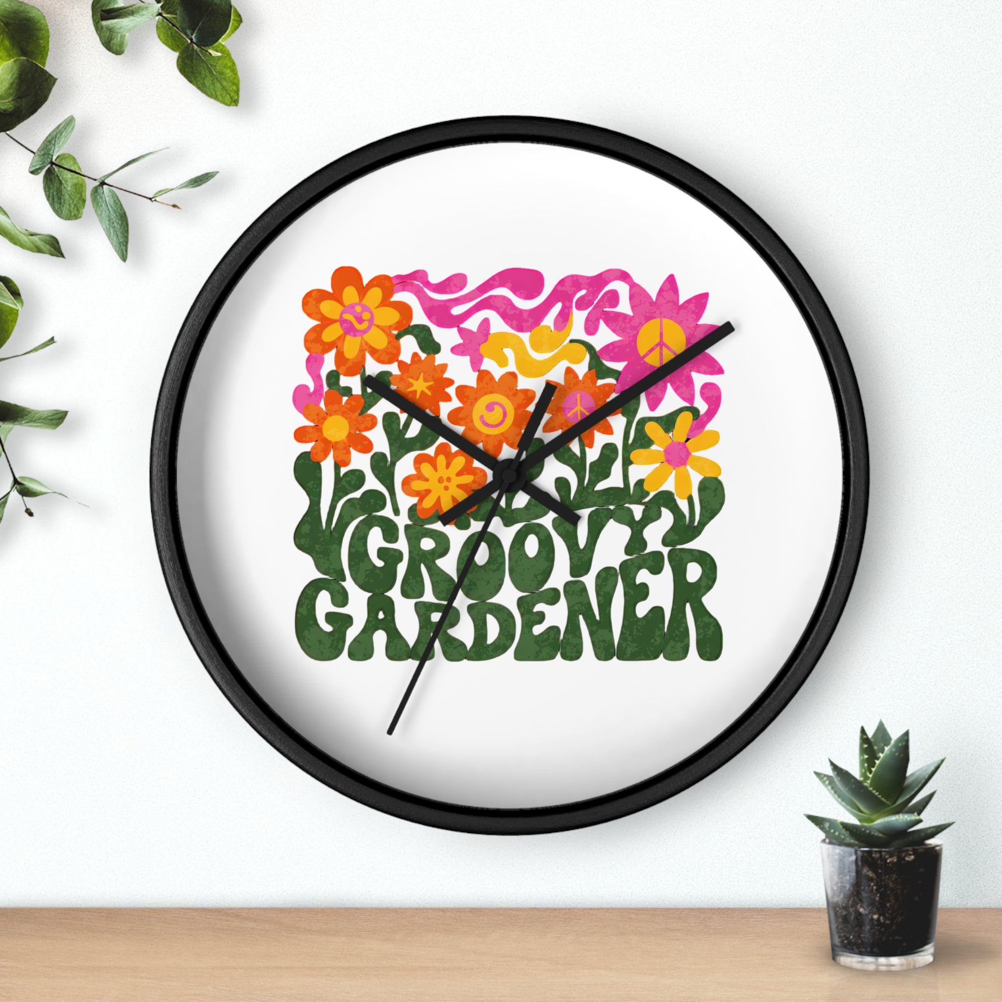 Groovy Gardener Wall Clock — Retro Floral Garden Decor