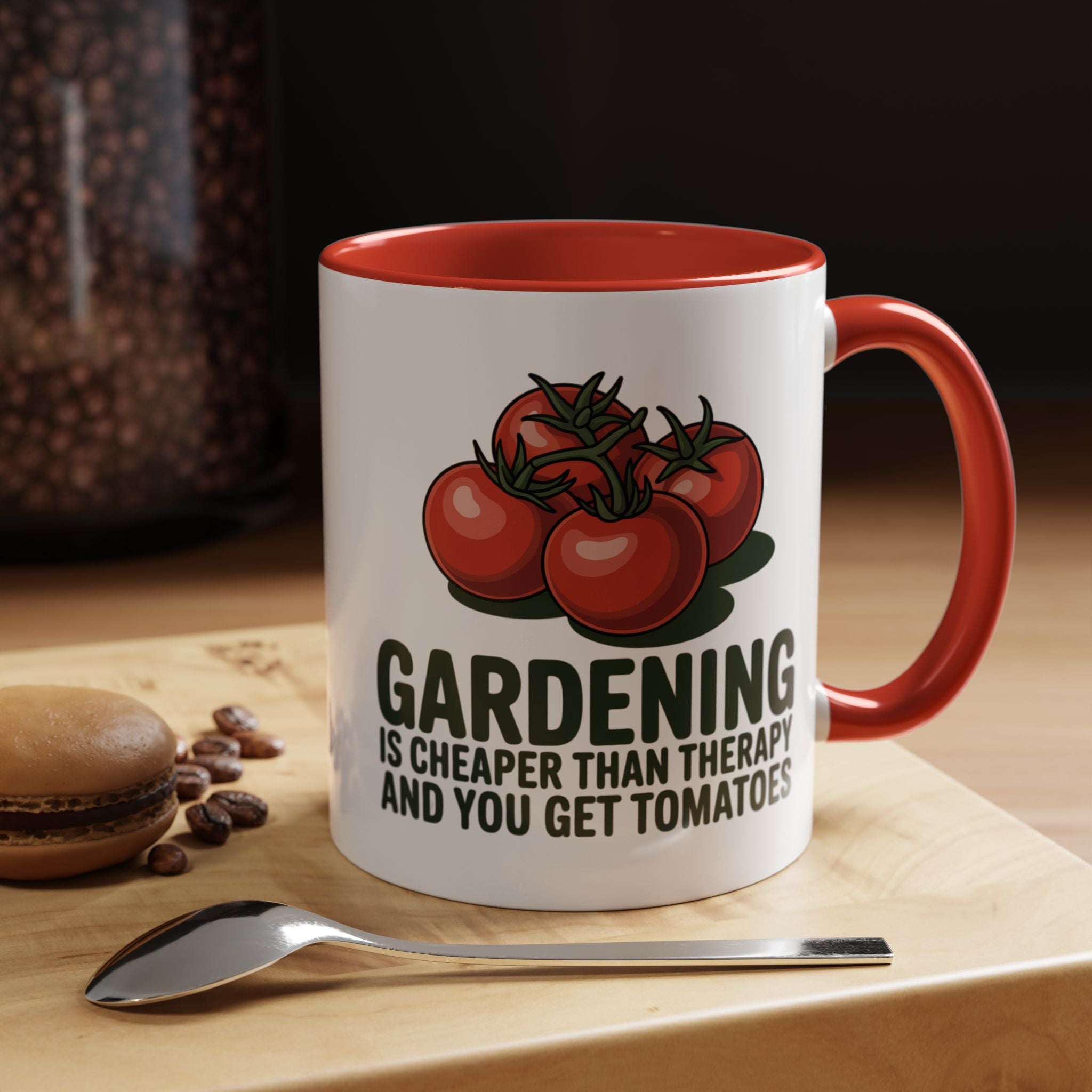 Gardening Coffee Mug – “Gardening Is Cheaper Than Therapy and You Get Tomatoes” Accent Mug