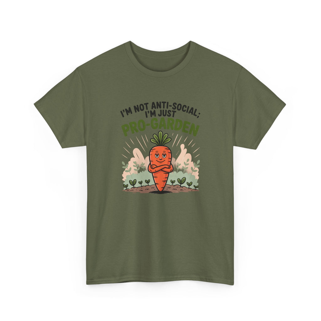 Garden Lover T‑Shirt — "I’m Not Anti-Social, I’m Just Pro-Garden" Cute Carrot Tee