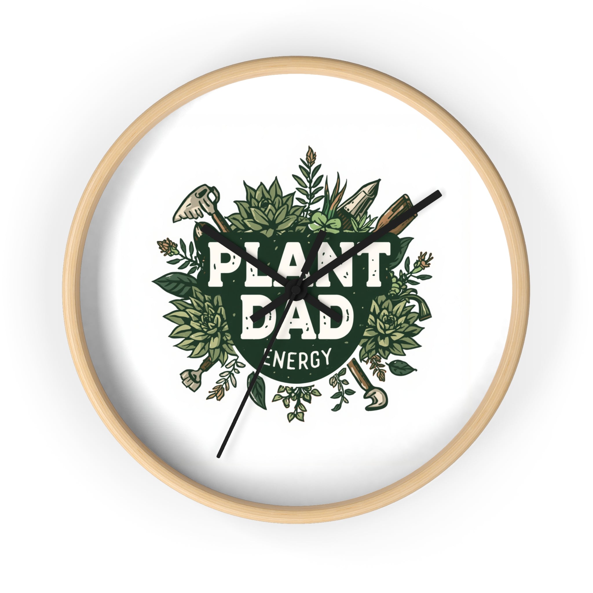 Plant Dad Wall Clock — Botanical "Plant Dad Energy" Decorative Clock for Plant Lovers, Gardeners & Father's Day Gift