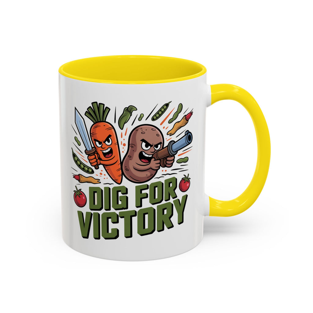 Dig For Victory Coffee Mug — Garden Veggie Cartoon Accent Mug (11/15oz)