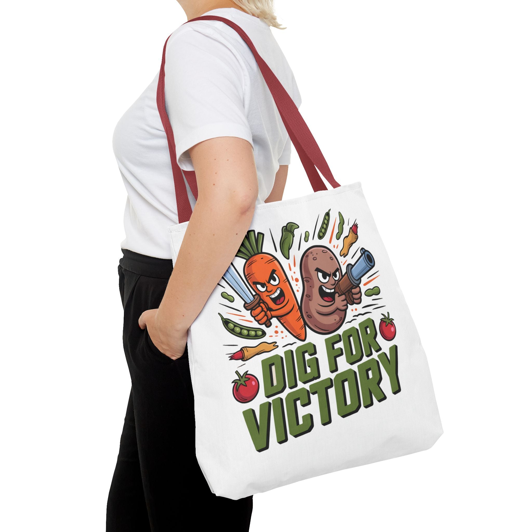 Tote Bag — "Dig for Victory" Garden Veggie Tote (Cute Carrot & Potato Illustration)