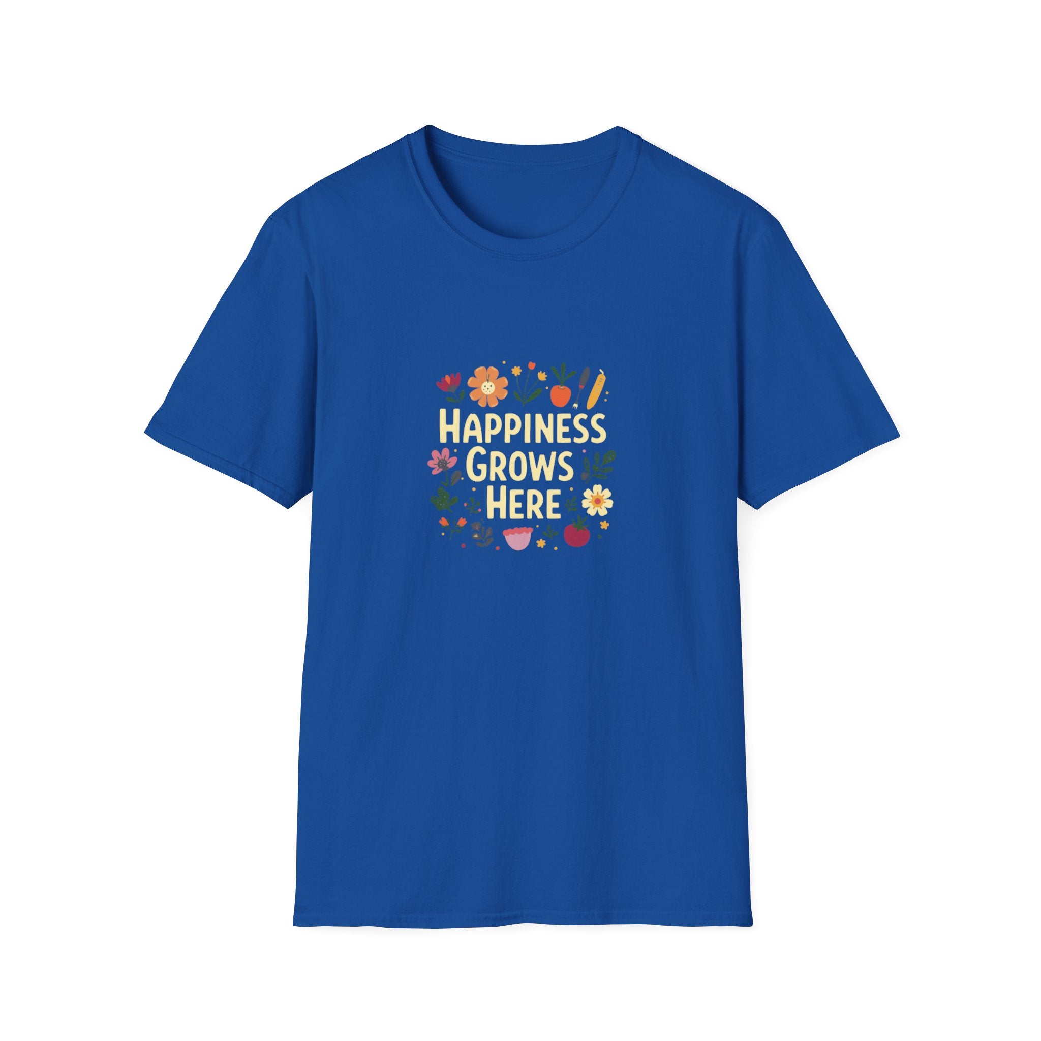 Happiness Grows Here T-Shirt — Floral Gardening Graphic Tee