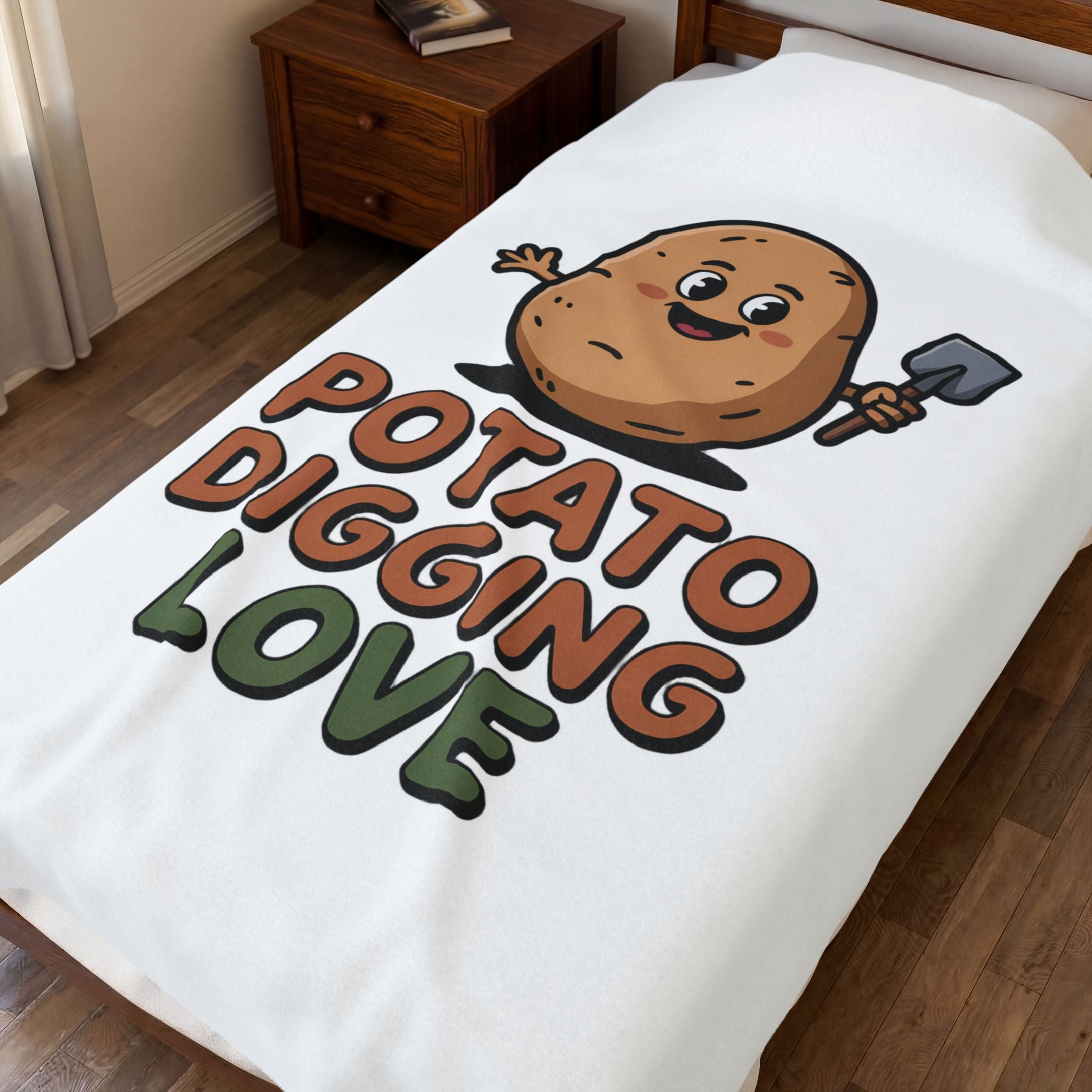 Velveteen Plush Blanket — Cute "Potato Digging Love" Gardening Throw for Plant & Garden Lovers