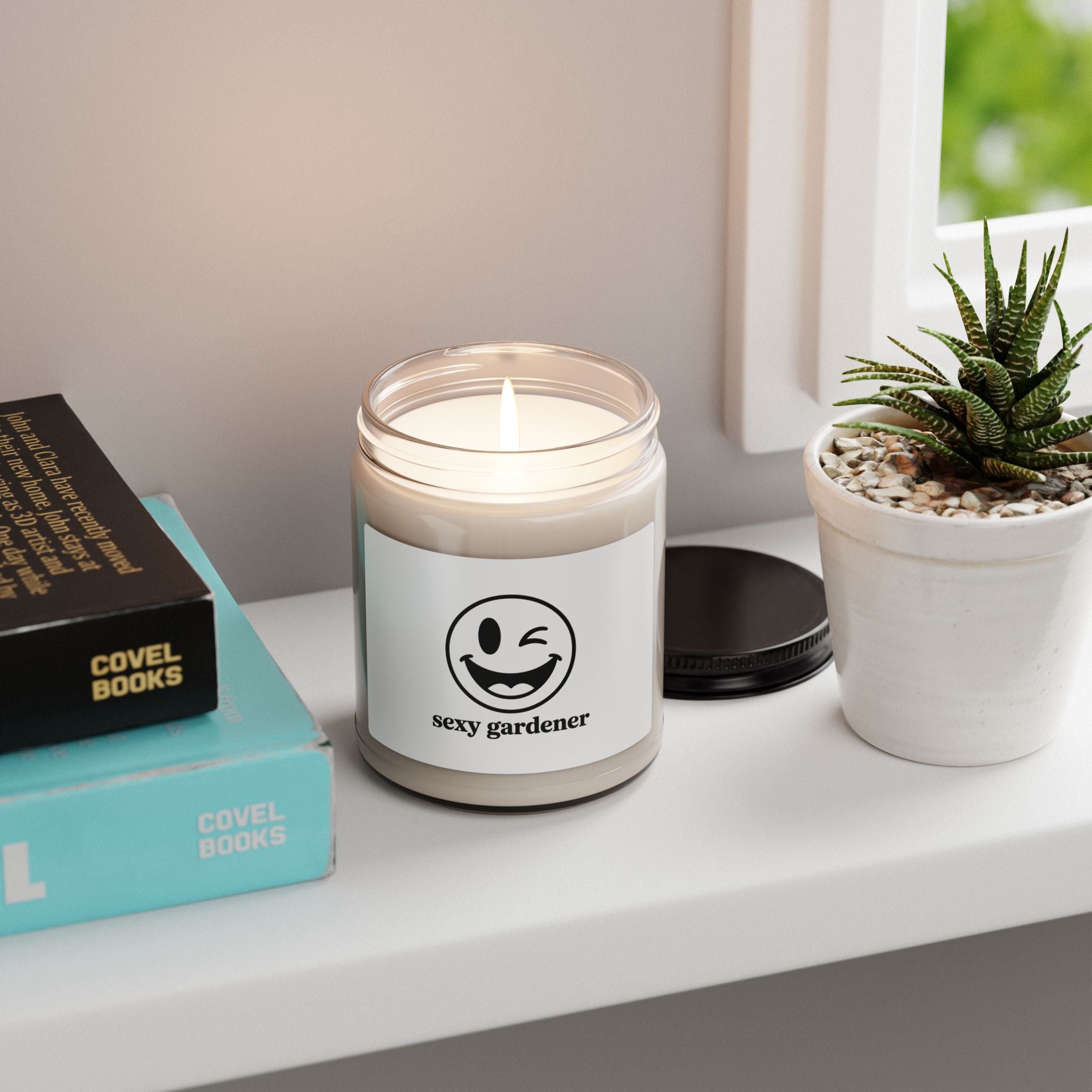 Sexy Gardener Scented Soy Candle — 9oz Jar, Funny Winking Smiley Gift for Gardeners