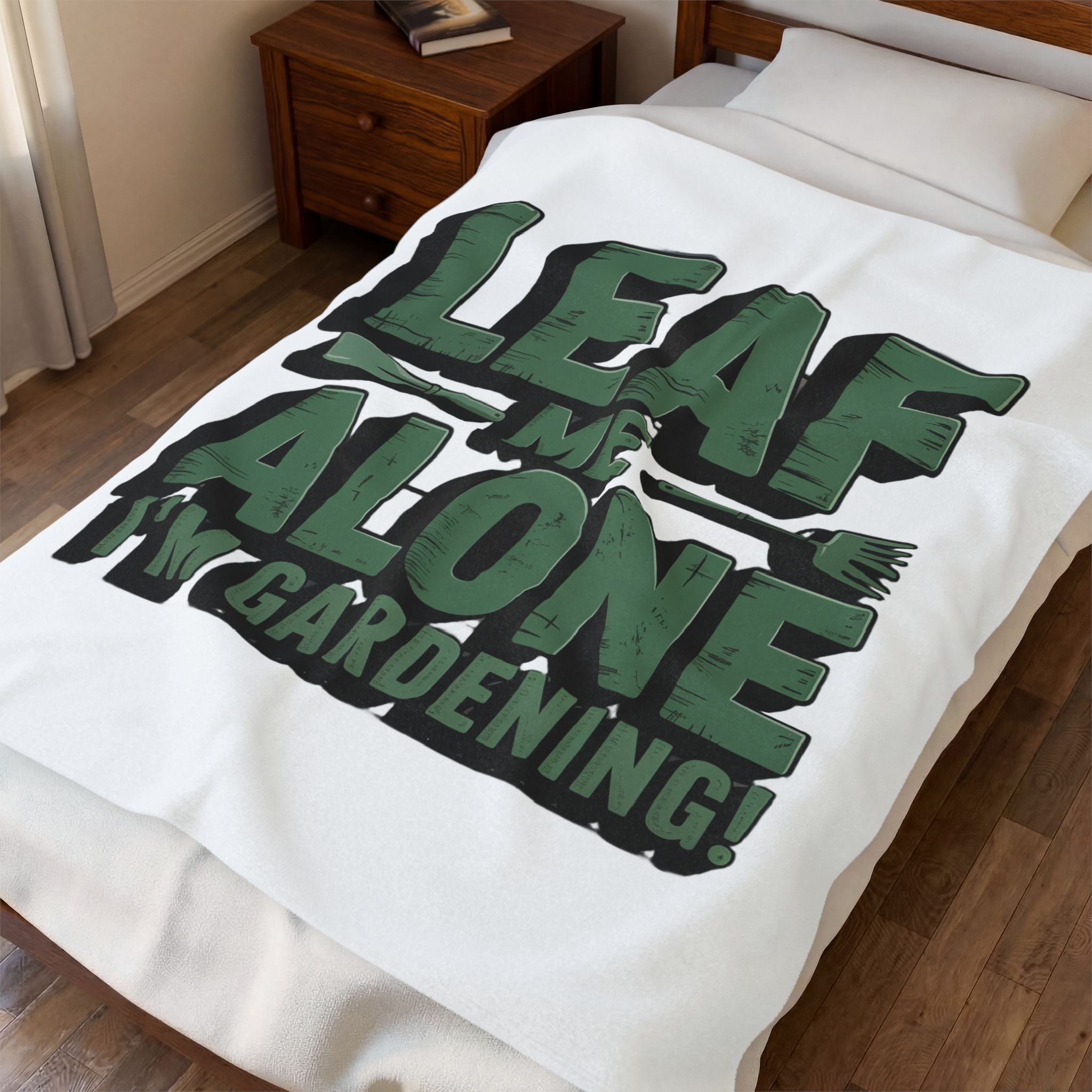 Velveteen Plush Blanket — "Leaf Me Alone I'm Gardening" Cozy Gardeners Throw