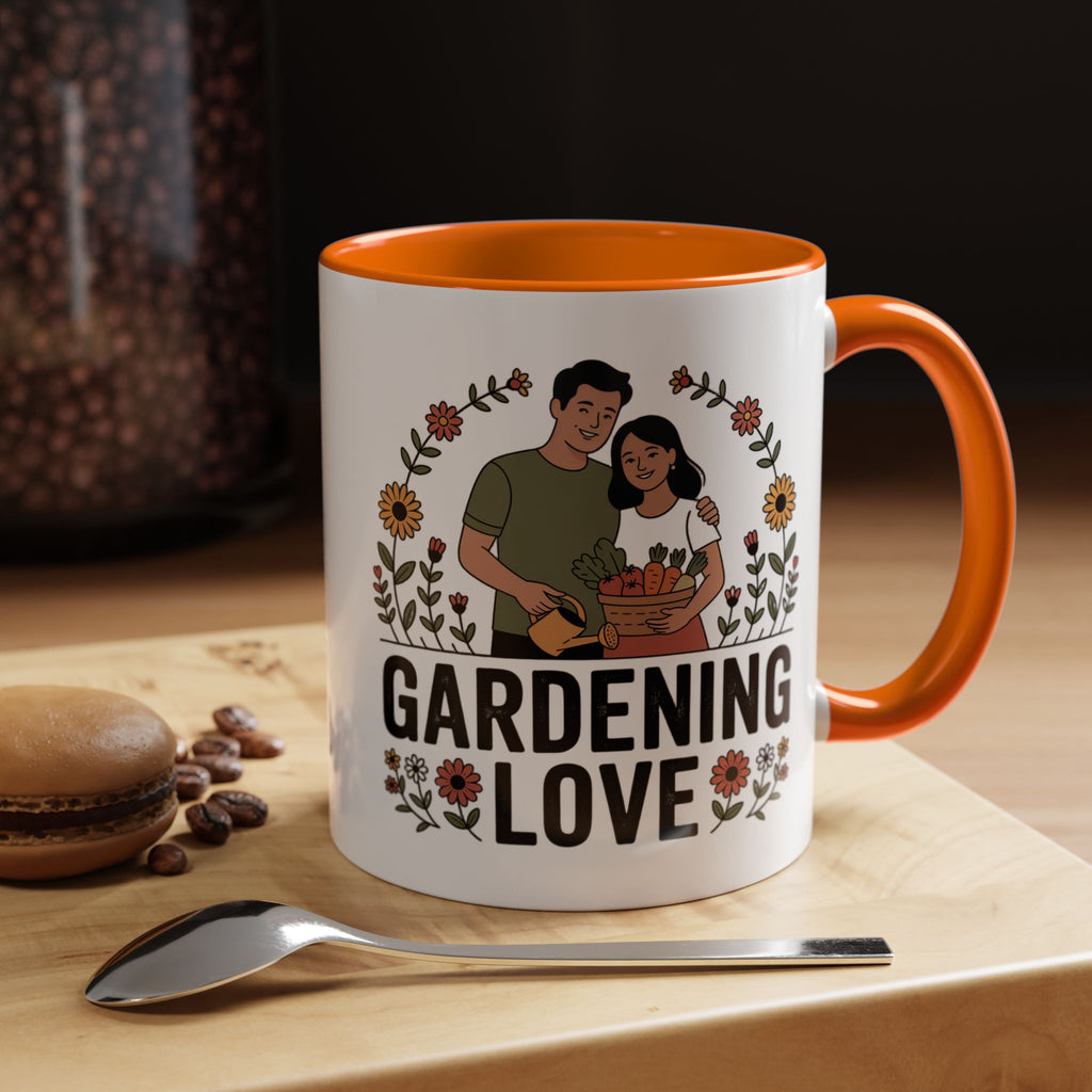 Gardening Love Accent Coffee Mug – Cute Couple Floral Gardeners (11/15oz)