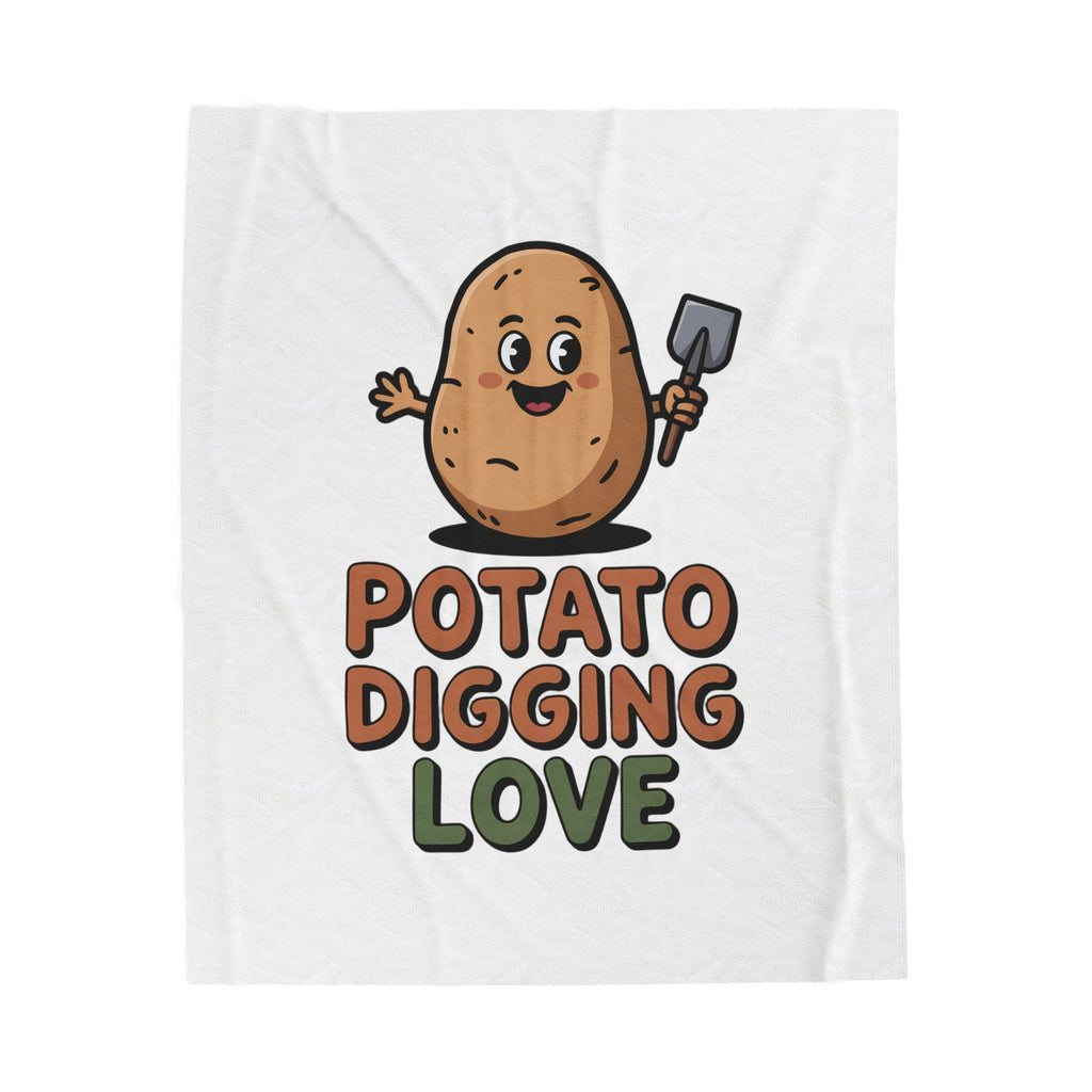 Velveteen Plush Blanket — Cute "Potato Digging Love" Gardening Throw for Plant & Garden Lovers