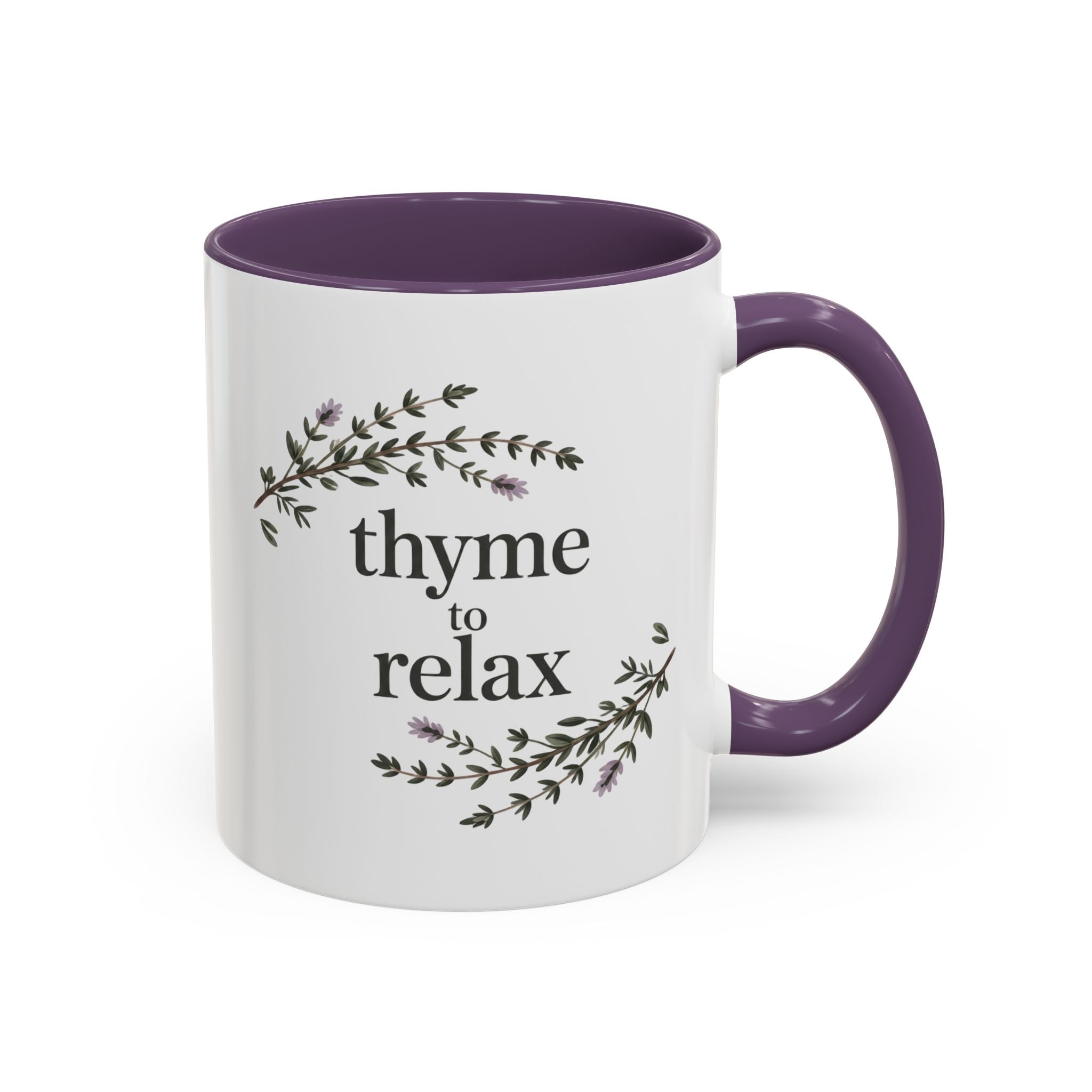 Thyme to Relax Accent Coffee Mug — Herbal Tea & Coffee Cup, Floral Kitchen Gift