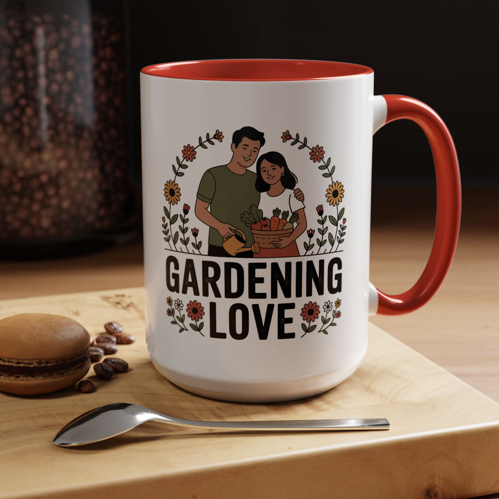 Gardening Love Accent Coffee Mug – Cute Couple Floral Gardeners (11/15oz)