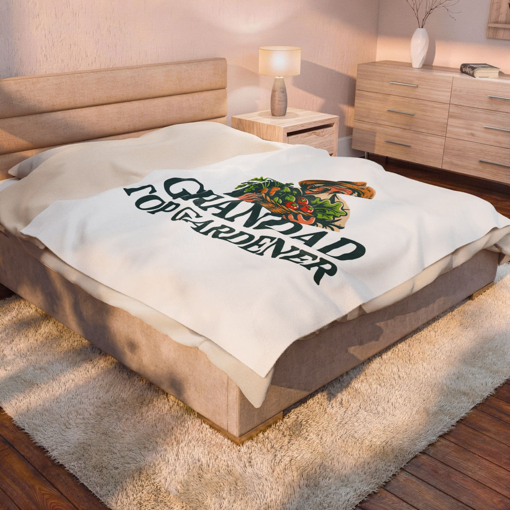 Velveteen Plush Blanket — "Grandad Top Gardener" Cozy Gardener Throw (Father's Day, Gift for Grandpa)