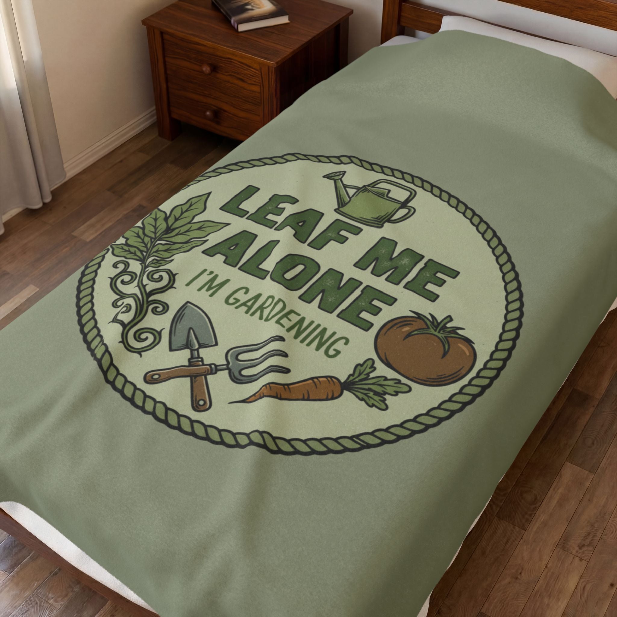 Gardening Throw Blanket — "Leaf Me Alone I'm Gardening" Velveteen Plush