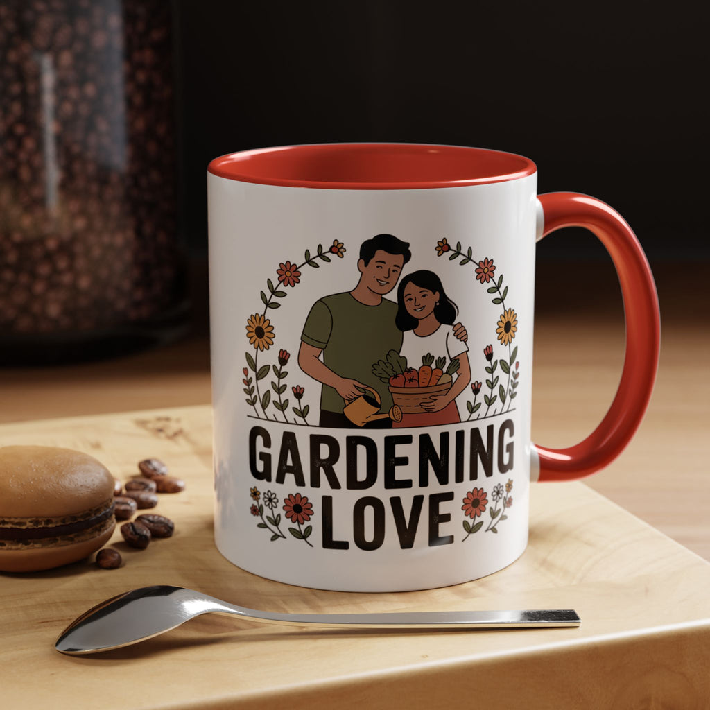 Gardening Love Accent Coffee Mug – Cute Couple Floral Gardeners (11/15oz)