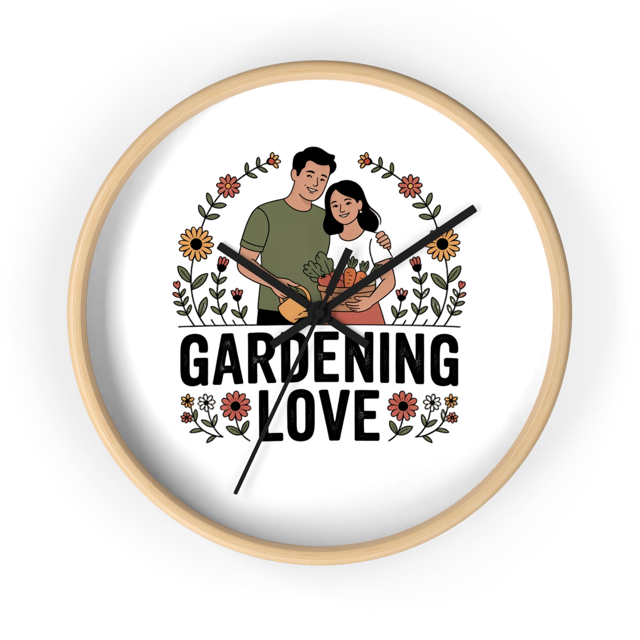 Gardening Love Wall Clock — Couple Floral Garden Decor