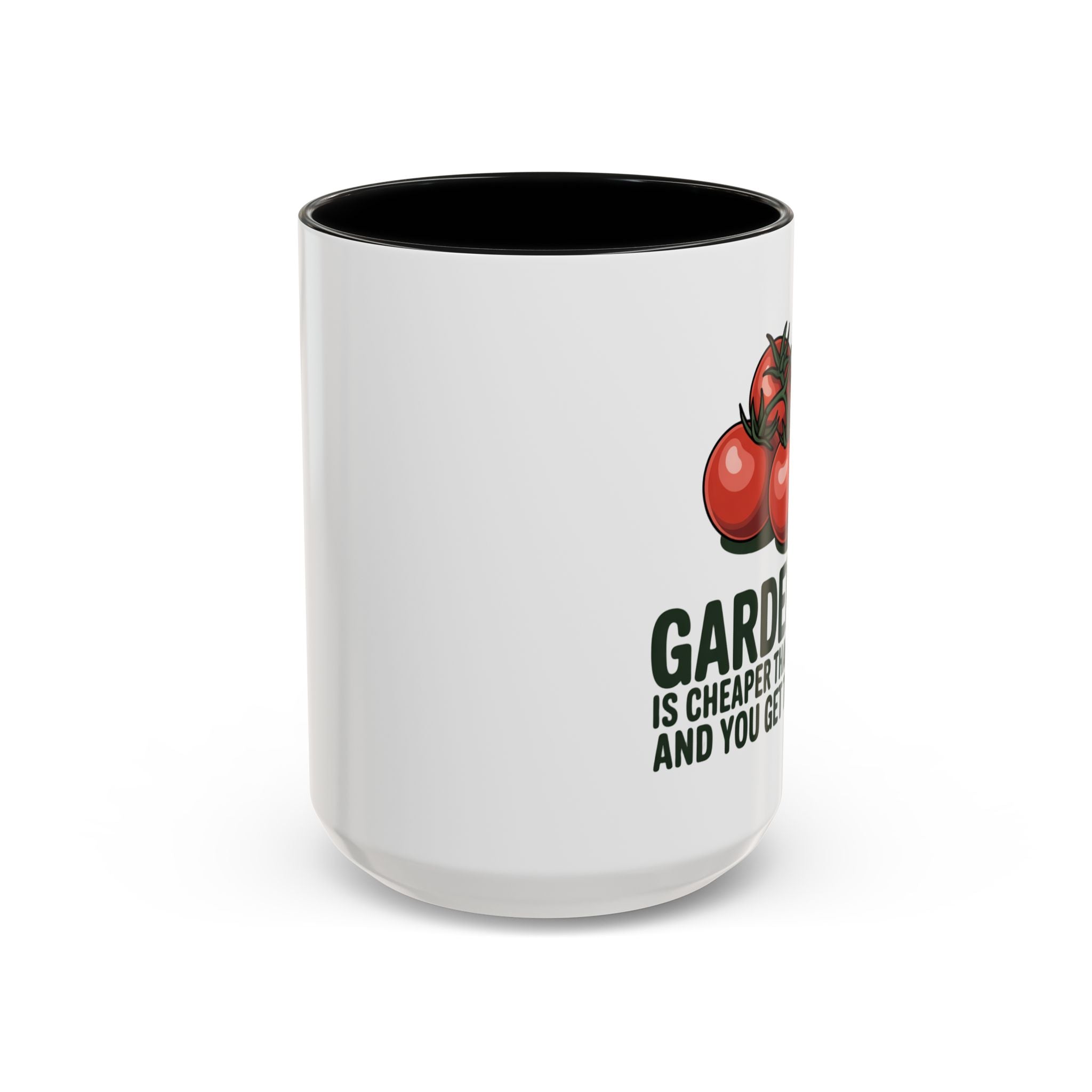 Gardening Coffee Mug – “Gardening Is Cheaper Than Therapy and You Get Tomatoes” Accent Mug