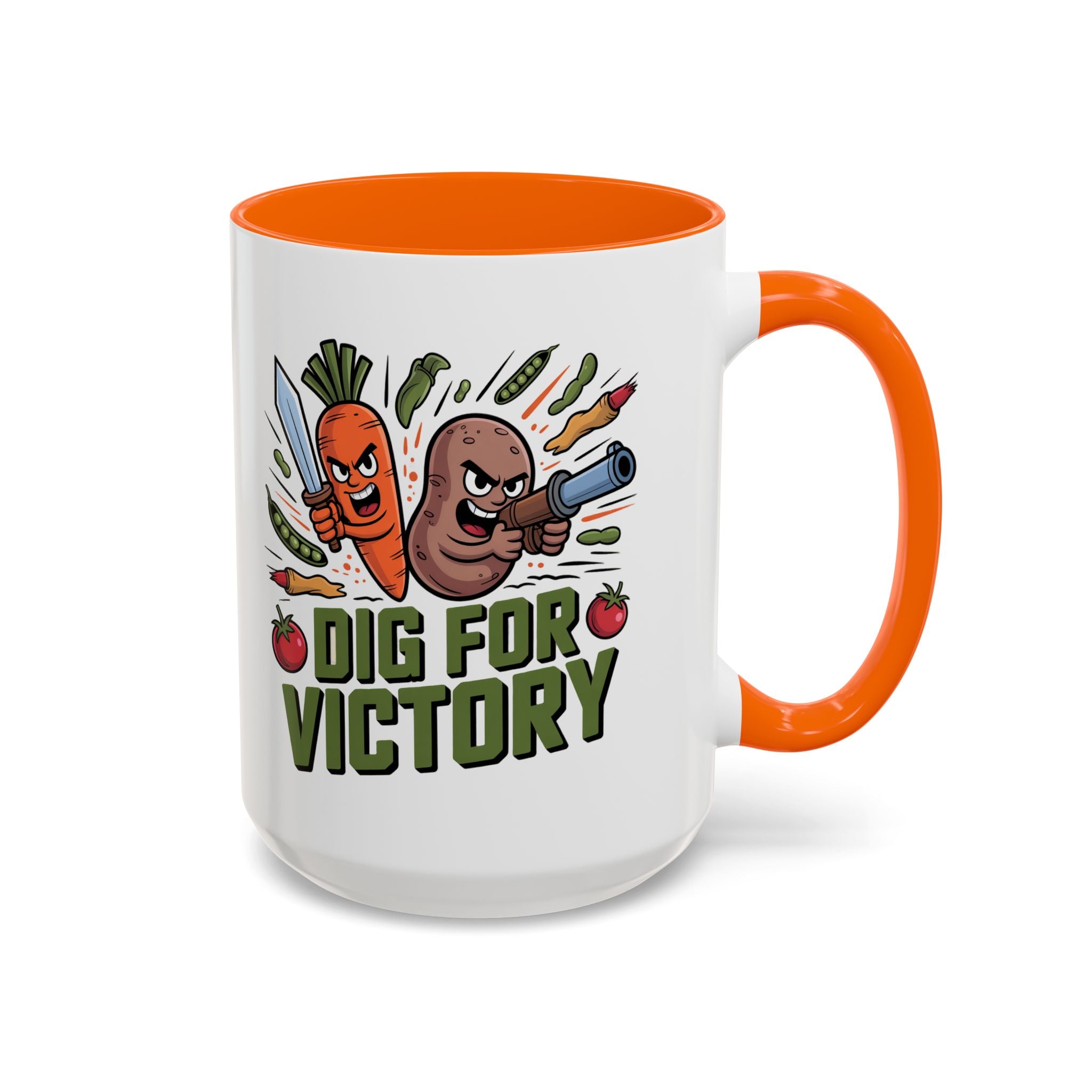 Dig For Victory Coffee Mug — Garden Veggie Cartoon Accent Mug (11/15oz)