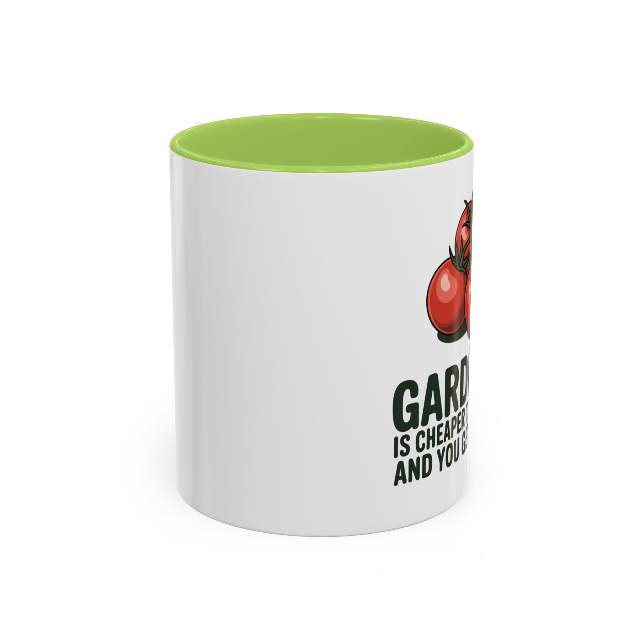 Gardening Coffee Mug – “Gardening Is Cheaper Than Therapy and You Get Tomatoes” Accent Mug