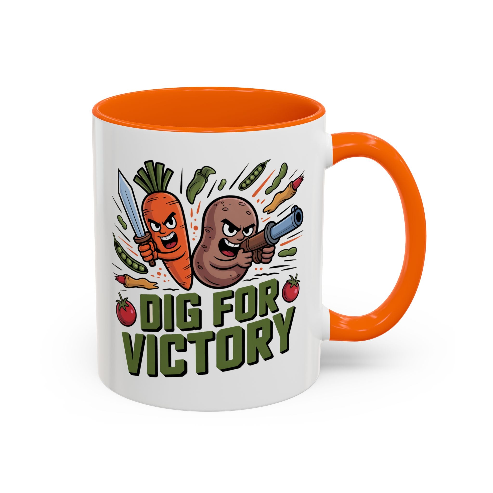 Dig For Victory Coffee Mug — Garden Veggie Cartoon Accent Mug (11/15oz)