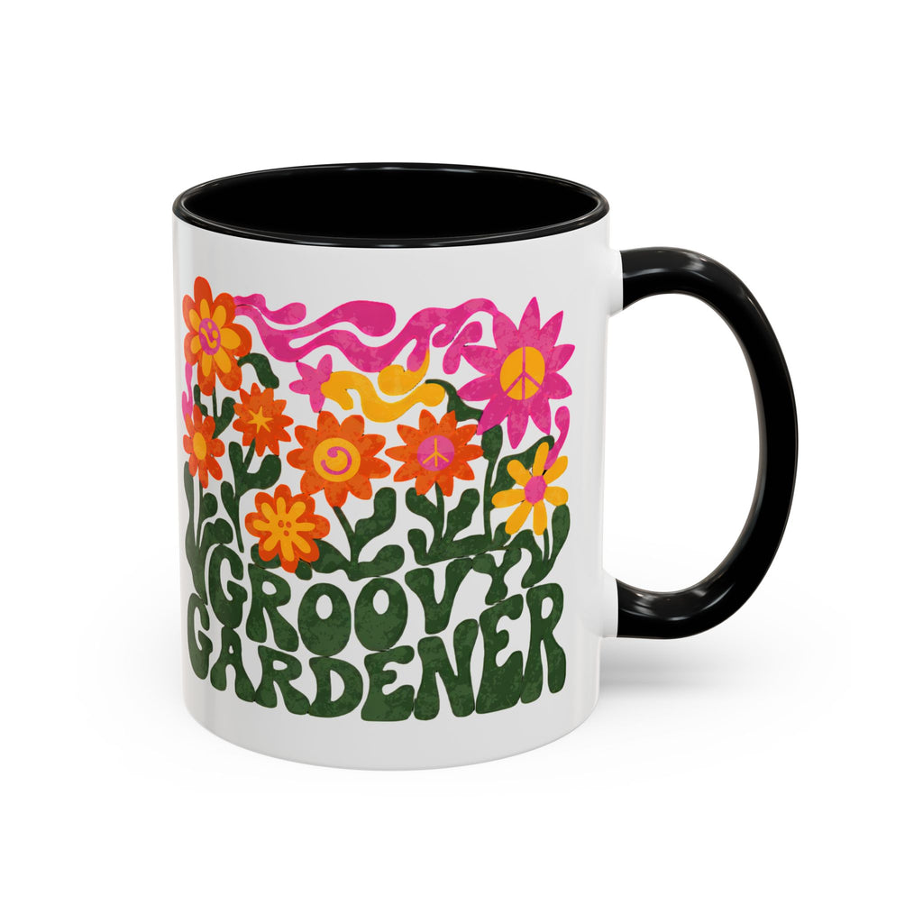 Groovy Gardener Accent Coffee Mug — Retro Floral Plant Lover Gift