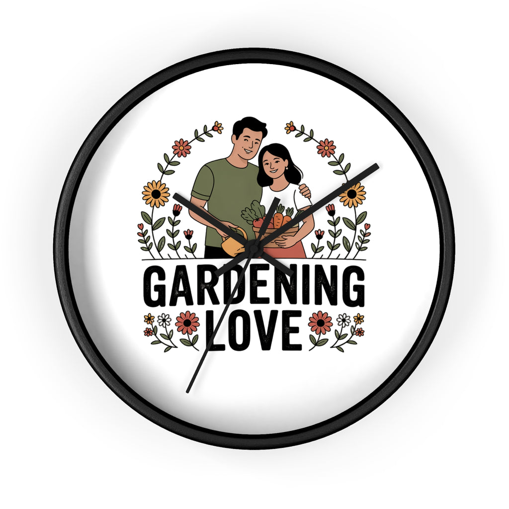 Gardening Love Wall Clock — Couple Floral Garden Decor