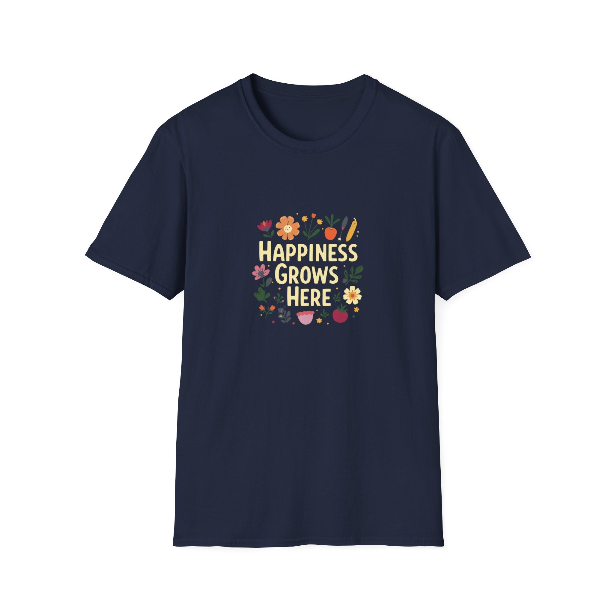 Happiness Grows Here T-Shirt — Floral Gardening Graphic Tee