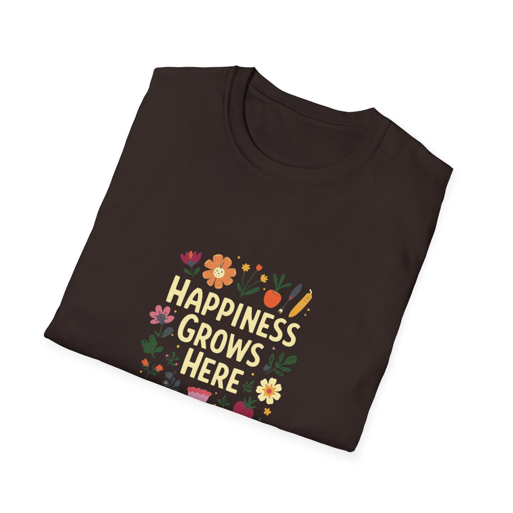 Happiness Grows Here T-Shirt — Floral Gardening Graphic Tee