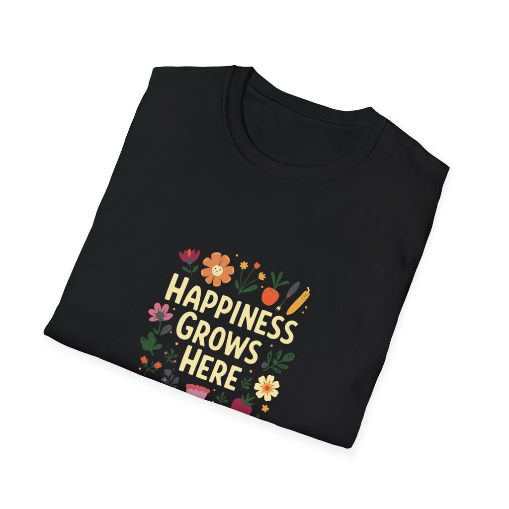 Happiness Grows Here T-Shirt — Floral Gardening Graphic Tee