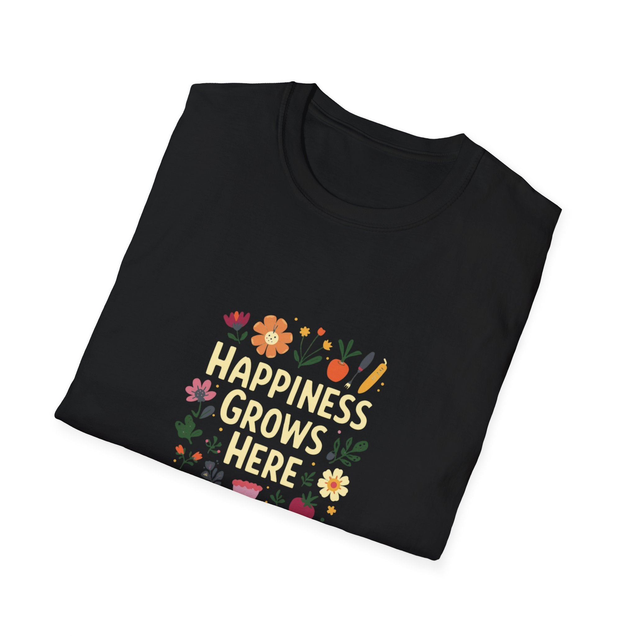 Happiness Grows Here T-Shirt — Floral Gardening Graphic Tee
