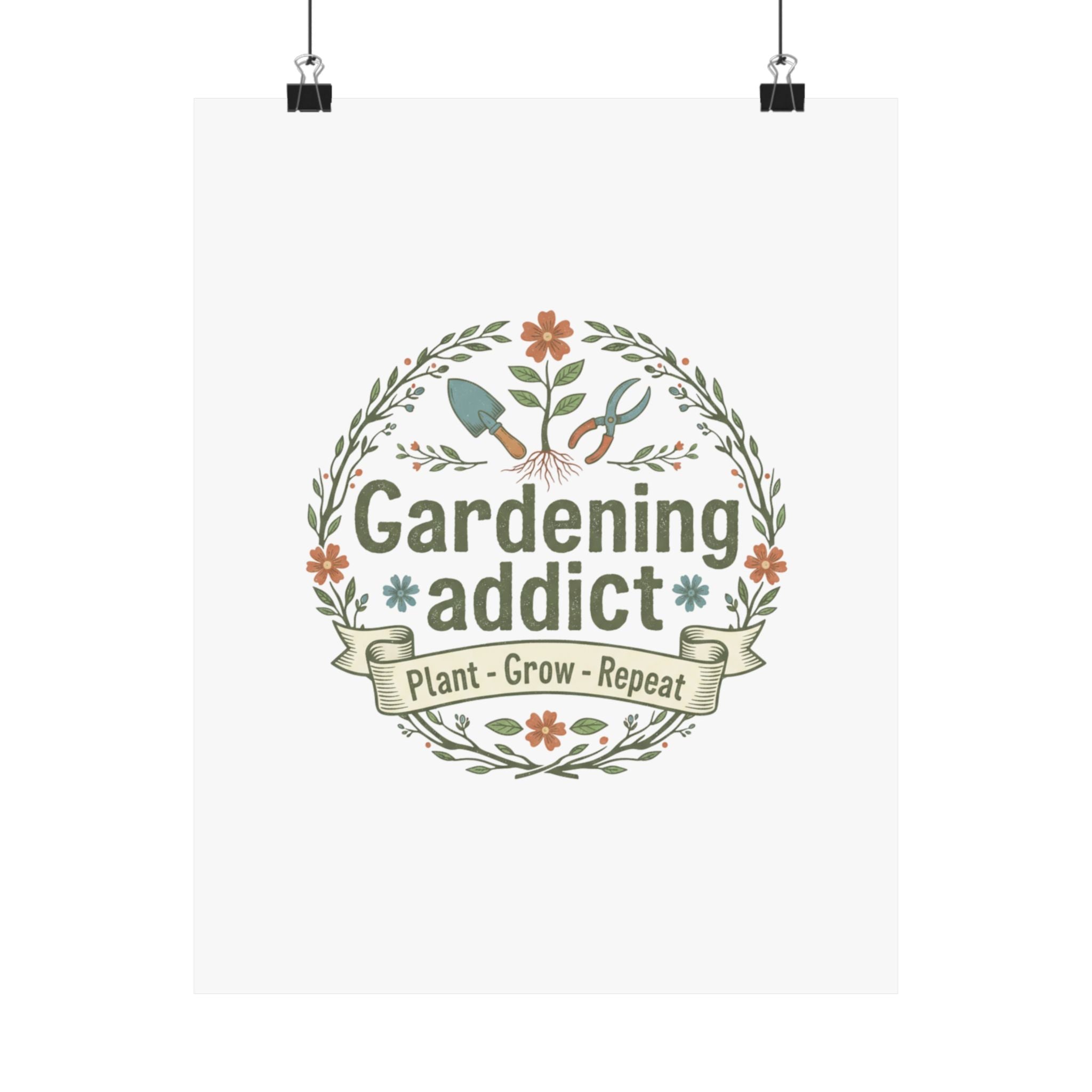 Gardening Addict Matte Poster — 'Plant • Grow • Repeat' Vertical Wall Art for Gardeners