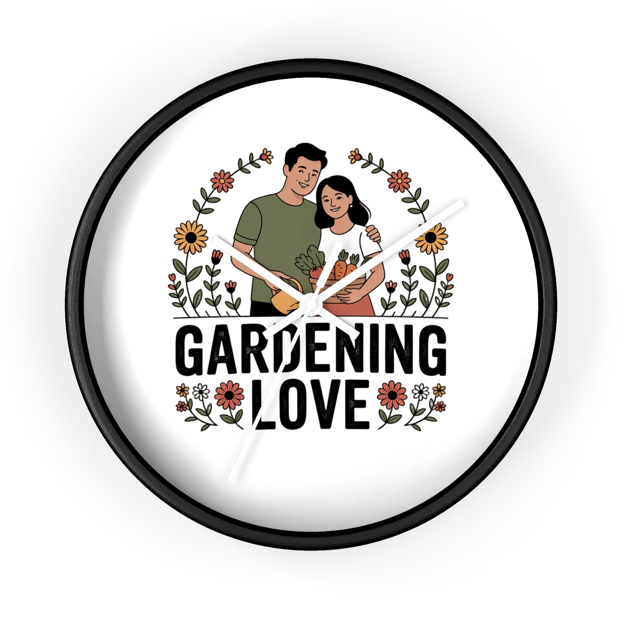 Gardening Love Wall Clock — Couple Floral Garden Decor