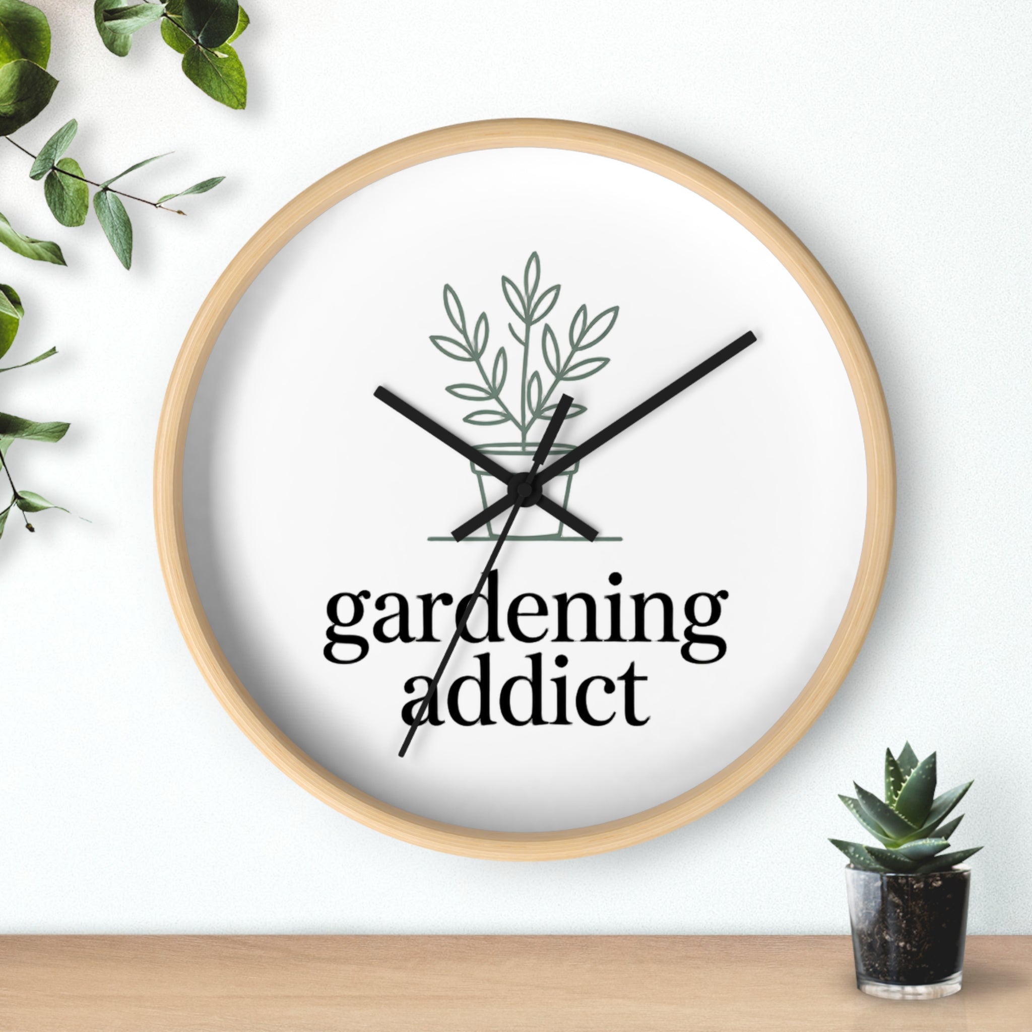 Gardening Addict Wall Clock — Minimal Plant Lover Decor