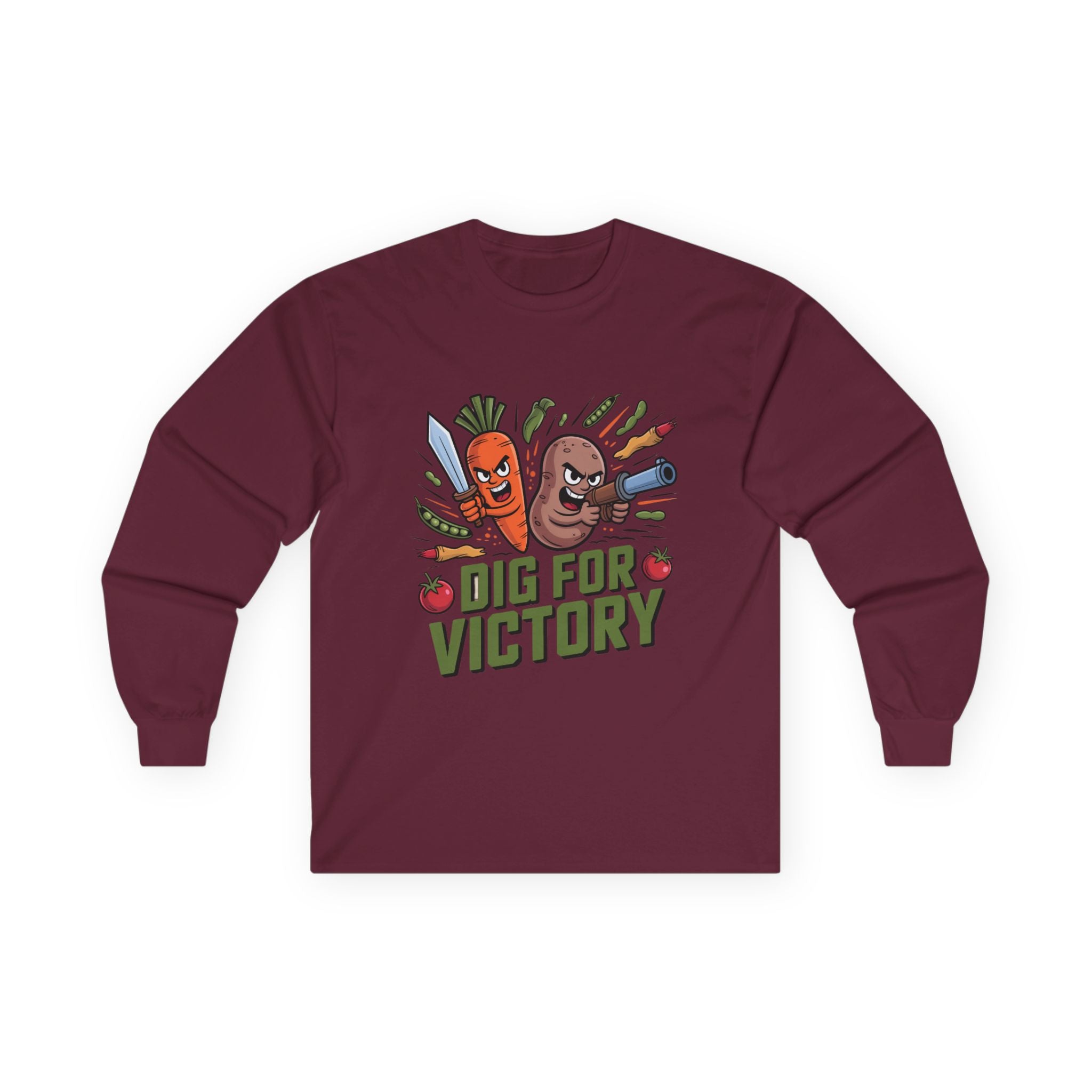 Dig for Victory Long Sleeve Tee — Vintage Veggie Garden Graphic