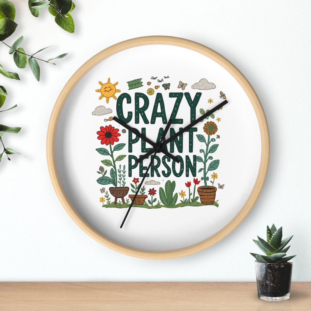 Crazy Plant Person Wall Clock — Botanical Decor Clock for Plant Lovers